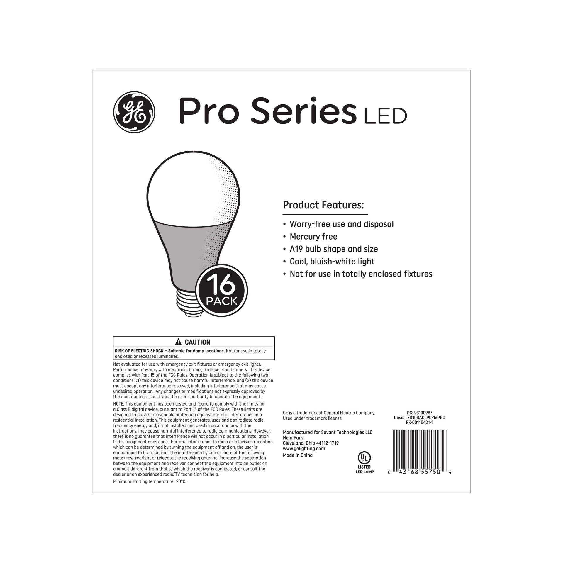 slide 4 of 6, GE Pro Series 60 -Watt EQ A19 Daylight Medium base (E-26) Dimmable LED General purpose Light Bulb 16 -Pack, 1 ct