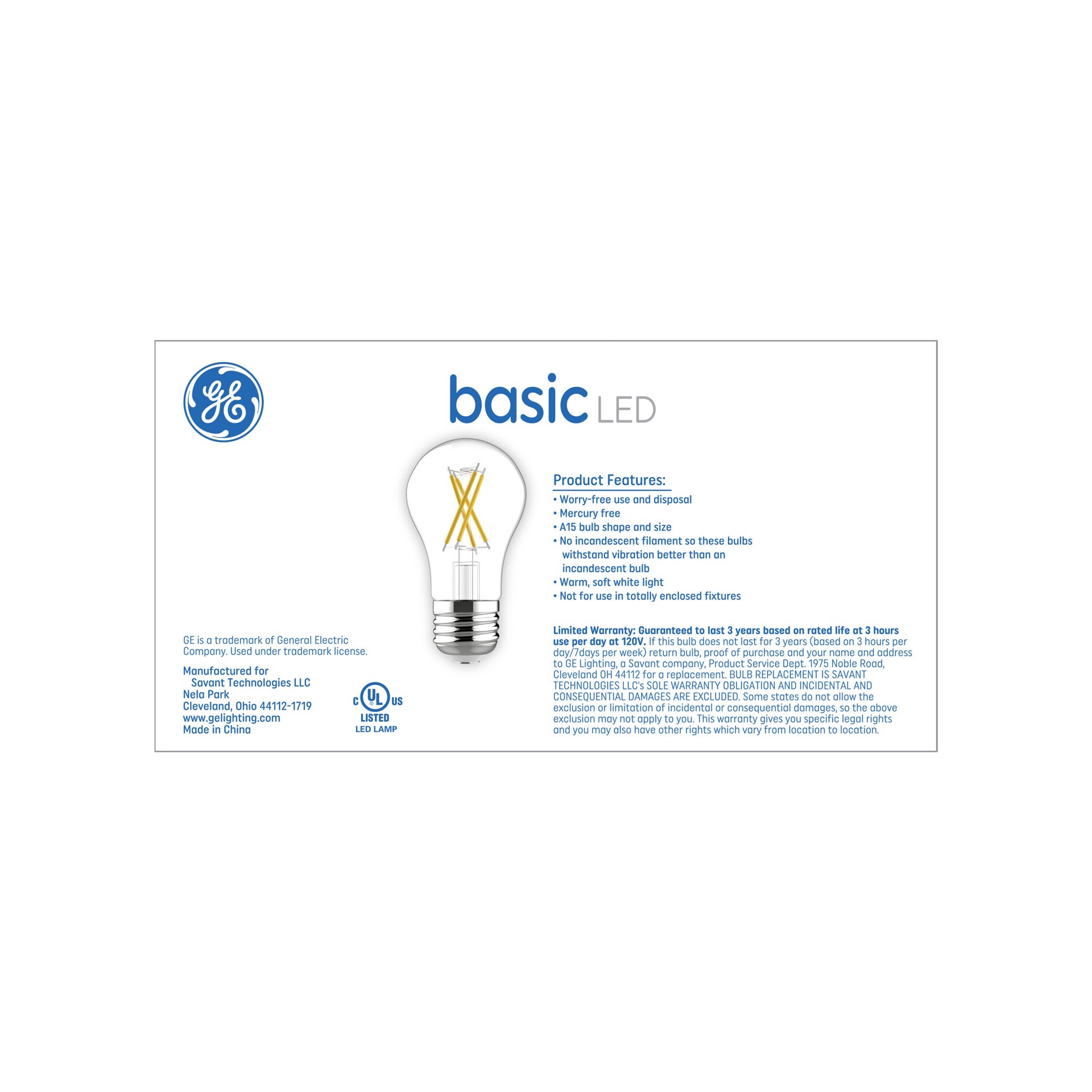 slide 4 of 6, GE 60 -Watt EQ A15 Soft white LED General purpose Light Bulb 4 -Pack, 1 ct