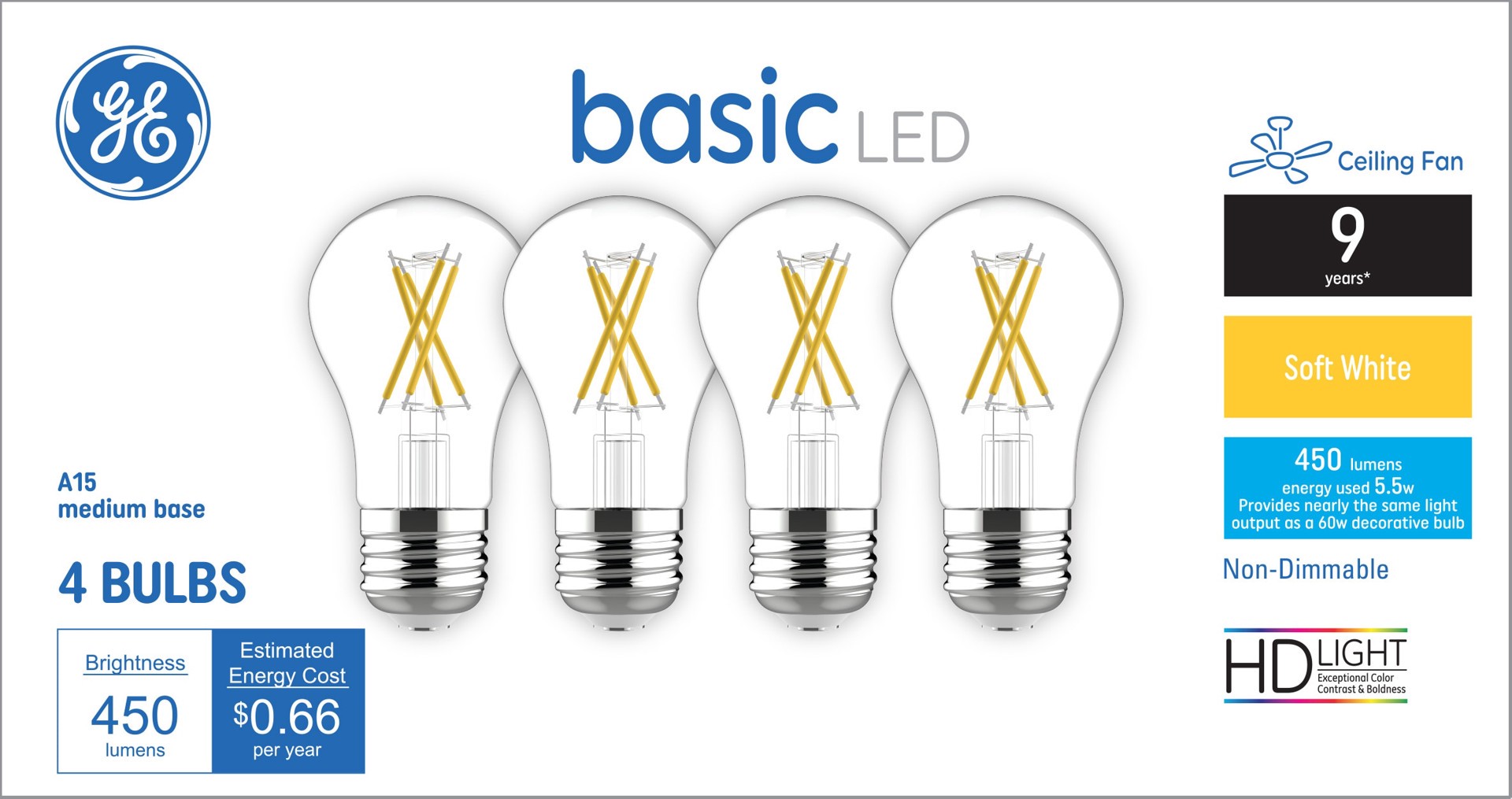 slide 1 of 6, GE 60 -Watt EQ A15 Soft white LED General purpose Light Bulb 4 -Pack, 1 ct