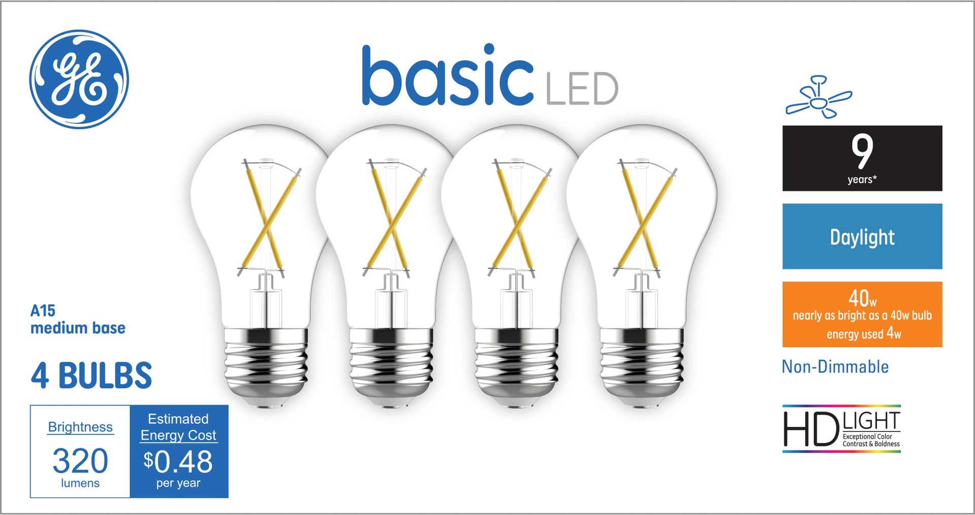 slide 1 of 6, GE 40 -Watt EQ A15 Daylight Medium base (E-26) LED General purpose Light Bulb 4 -Pack, 1 ct