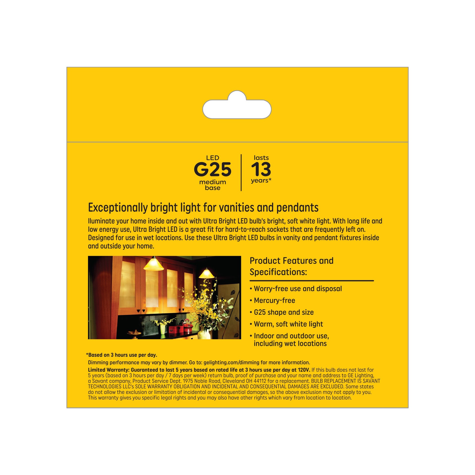 slide 4 of 6, GE Ultra Bright 100 -Watt EQ G25 Soft white Medium base (E-26) Dimmable LED Decorative Light Bulb 2 -Pack, 1 ct