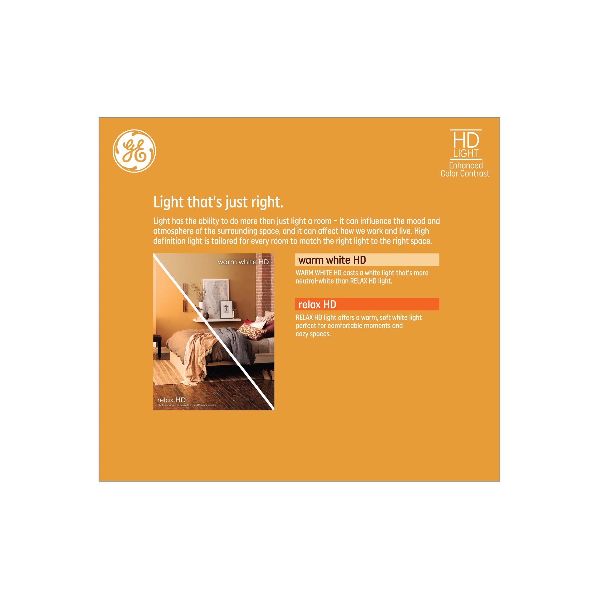 slide 4 of 6, GE Relax HD 65 -Watt EQ BR30 Warm white Medium base (E-26) Dimmable LED Spot Flood Light Bulb 2 -Pack, 1 ct