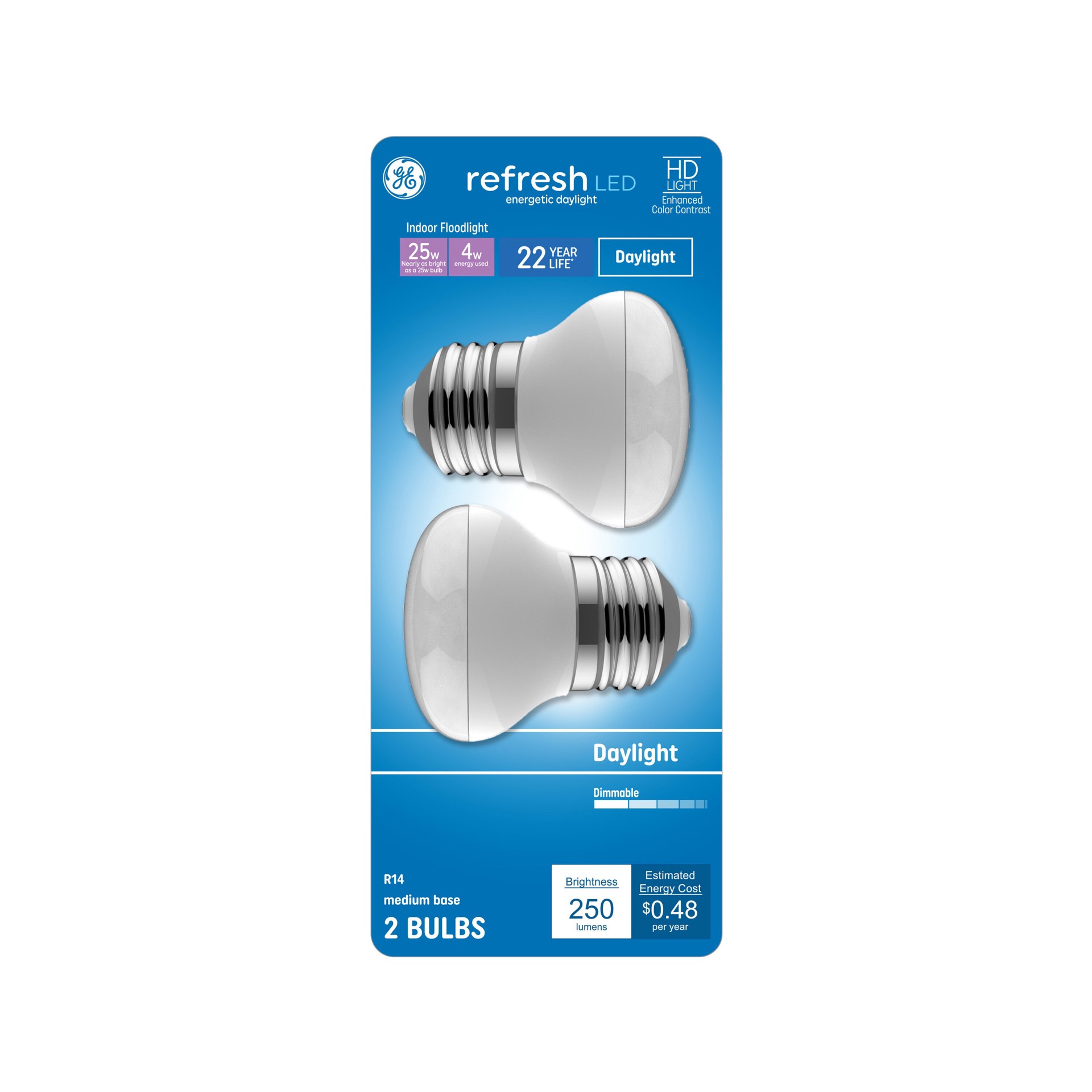 slide 4 of 6, GE Refresh HD 25 -Watt EQ R14 Daylight Medium base (E-26) Dimmable LED Spot Flood Light Bulb 2 -Pack, 1 ct