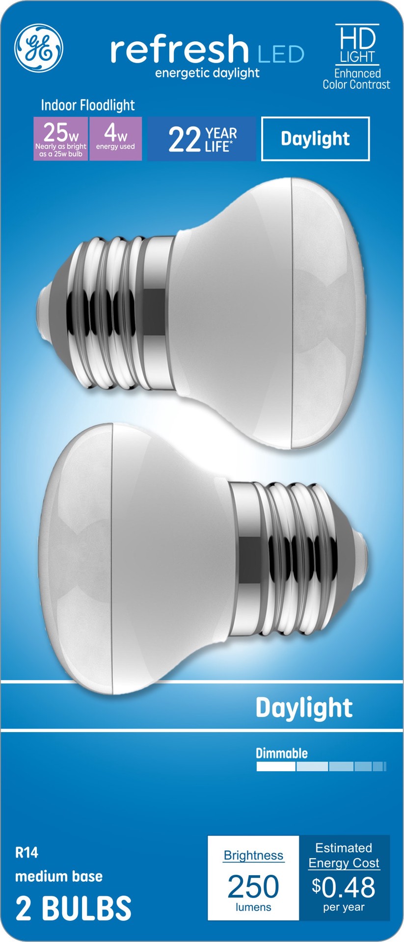 slide 1 of 6, GE Refresh HD 25 -Watt EQ R14 Daylight Medium base (E-26) Dimmable LED Spot Flood Light Bulb 2 -Pack, 1 ct