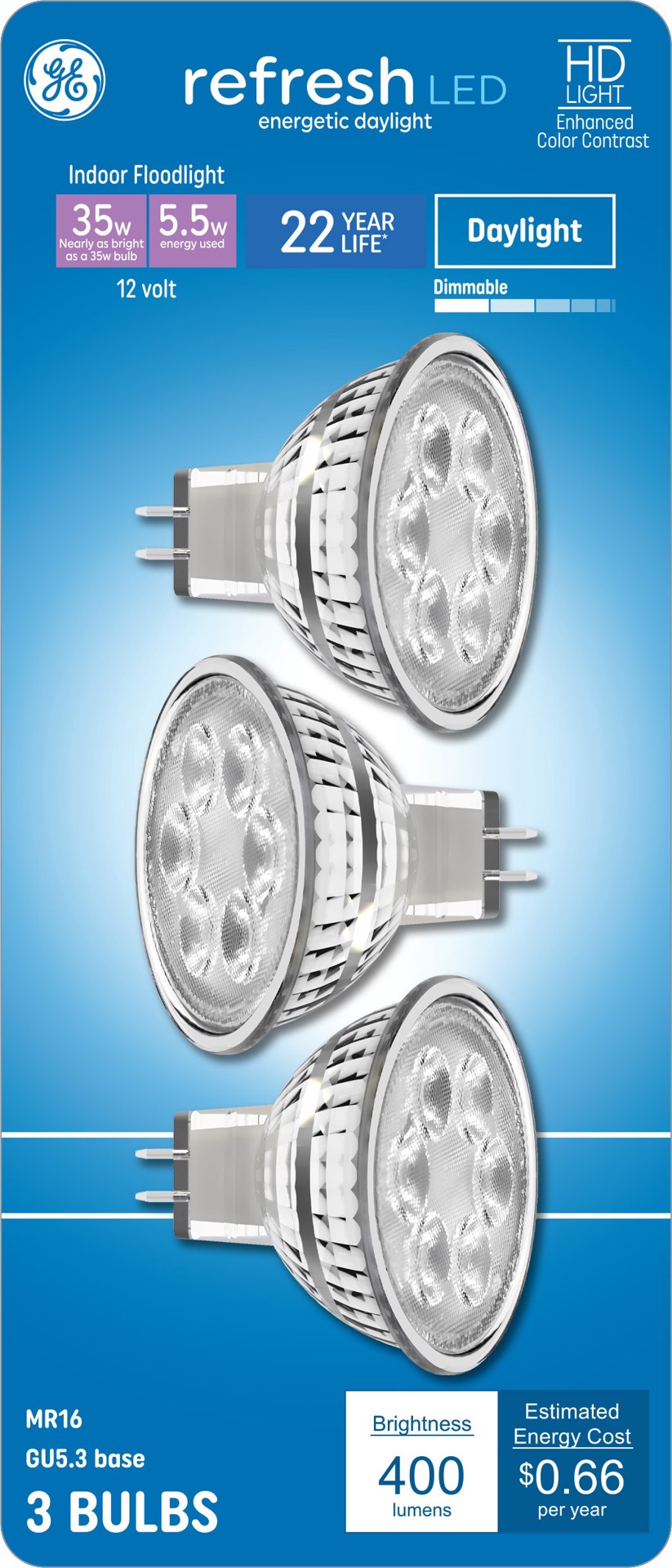 slide 1 of 6, GE 35 -Watt EQ MR16 Daylight GU5.3 Dimmable LED Spot Flood Light Bulb 3 -Pack, 1 ct