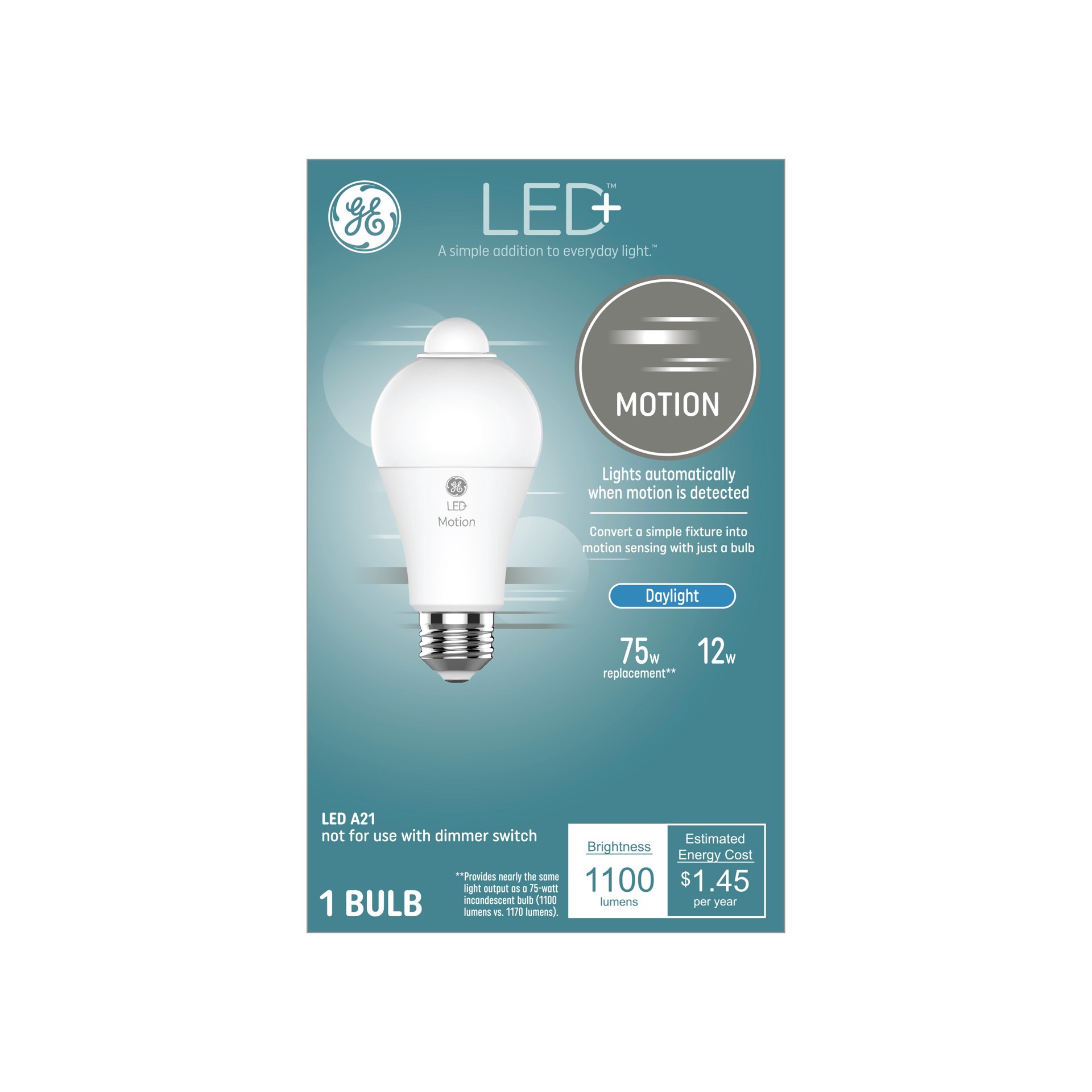 slide 5 of 6, GE LED+ Motion 75 -Watt EQ A21 Daylight Medium base (E-26) LED General purpose Light Bulb, 1 ct