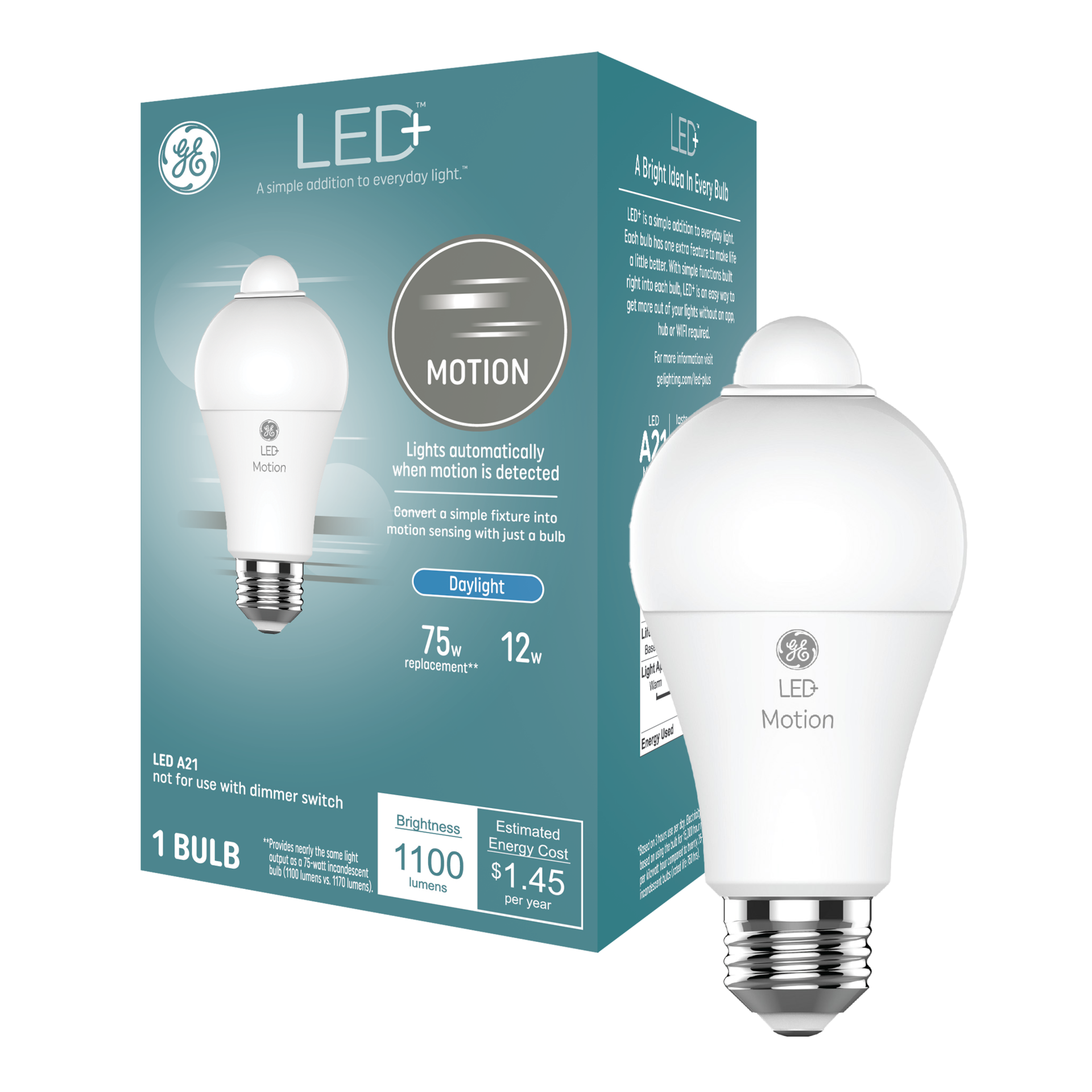 slide 1 of 6, GE LED+ Motion 75 -Watt EQ A21 Daylight Medium base (E-26) LED General purpose Light Bulb, 1 ct