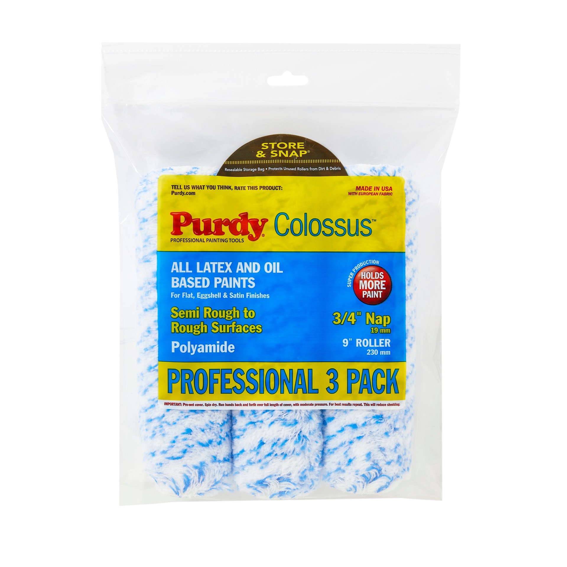 slide 1 of 6, Purdy 3 -Pack 9-in x 3/4-in Nap Colossus Standard Woven Paint Roller Cover, 1 ct