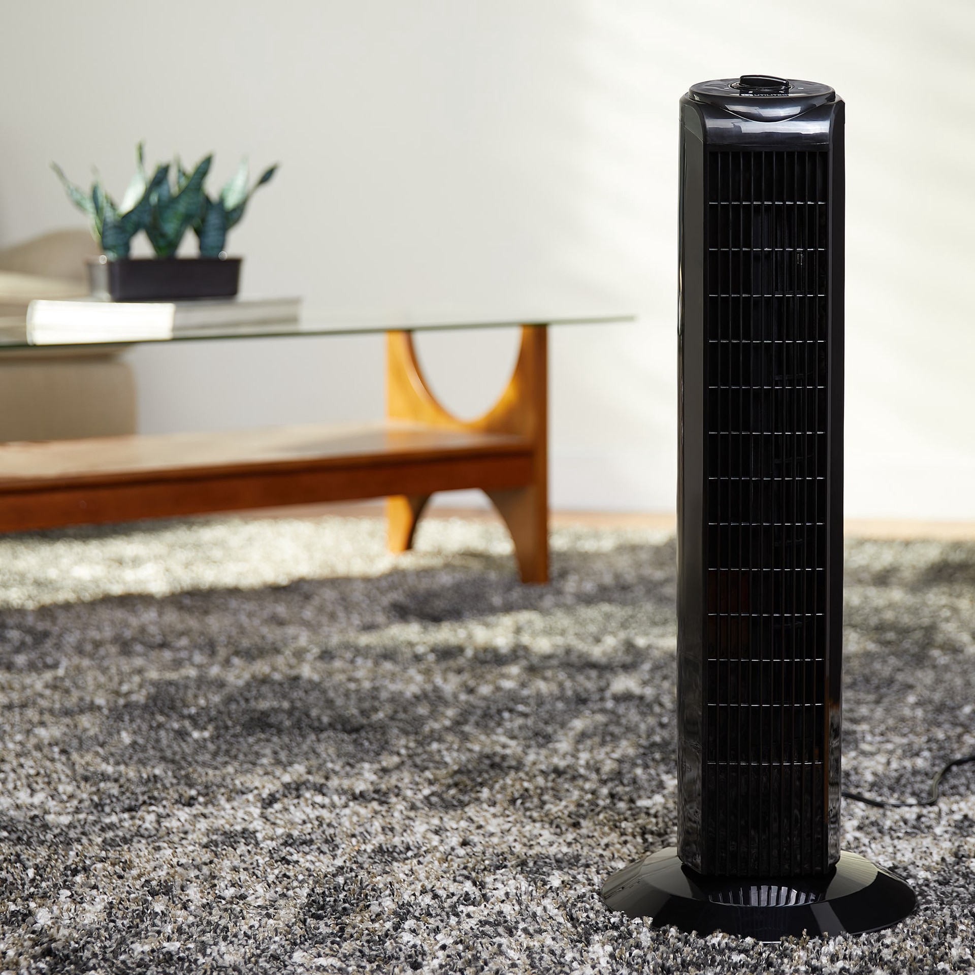 slide 2 of 6, Utilitech 28-in 120 -Volt 3 -Speed Indoor Black/Plastic injection color Oscillating Tower Fan, 1 ct