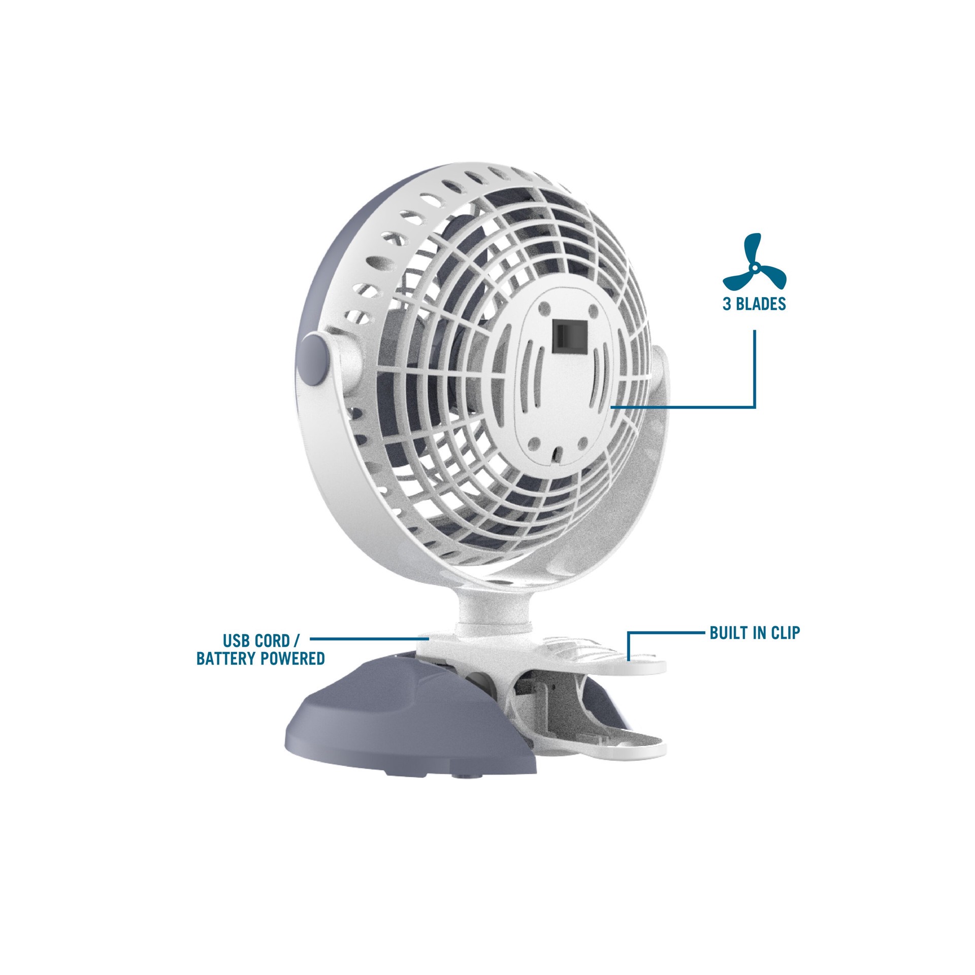 slide 3 of 6, Utilitech 6-in 5 -Volt 2 -Speed Indoor Gray and white Desk Fan, 1 ct