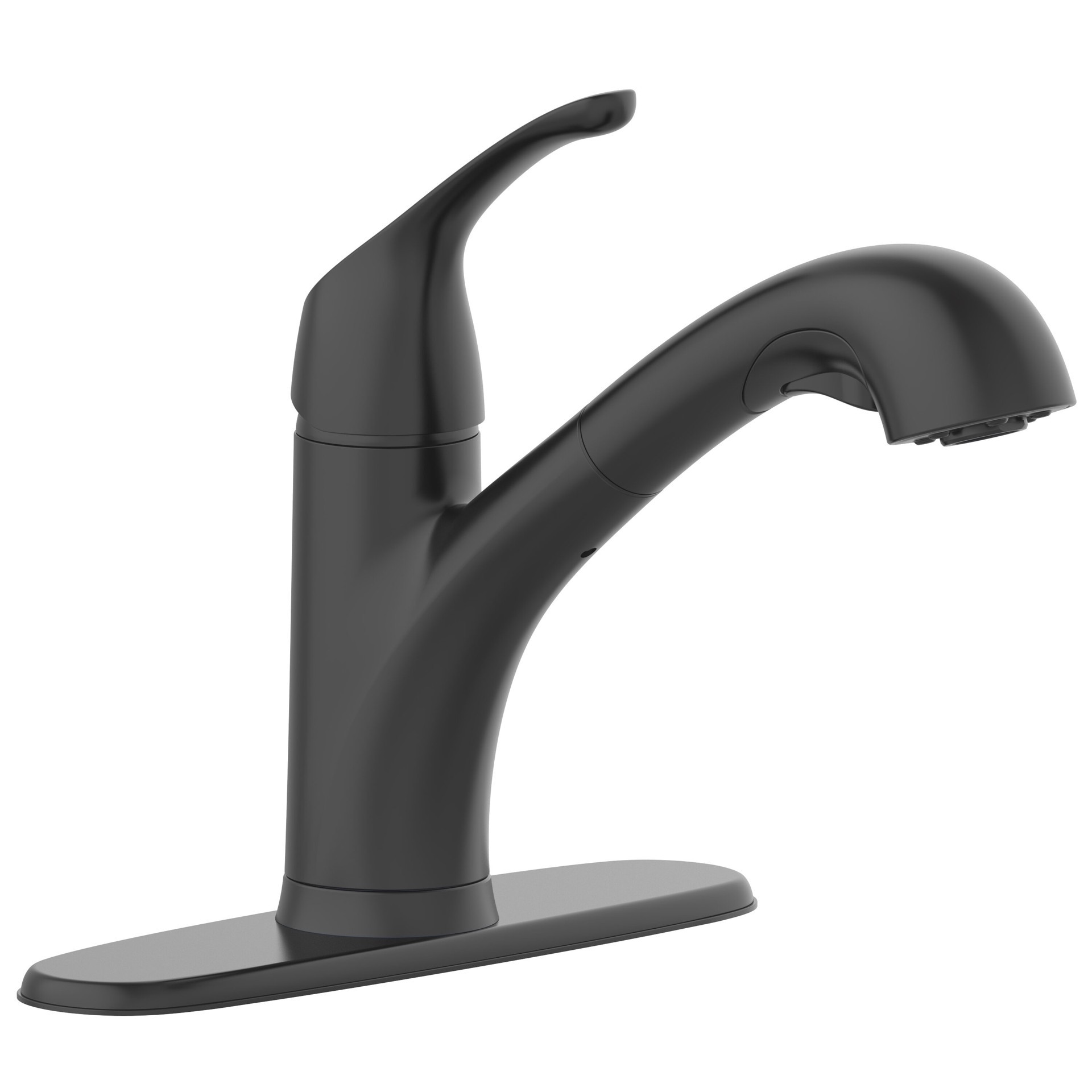 slide 4 of 6, Project Source EVERFIELD Matte Black Single Handle Deck-mount Pull-out Kitchen Faucet with Sprayer (Includes Deck Plate), 1 ct