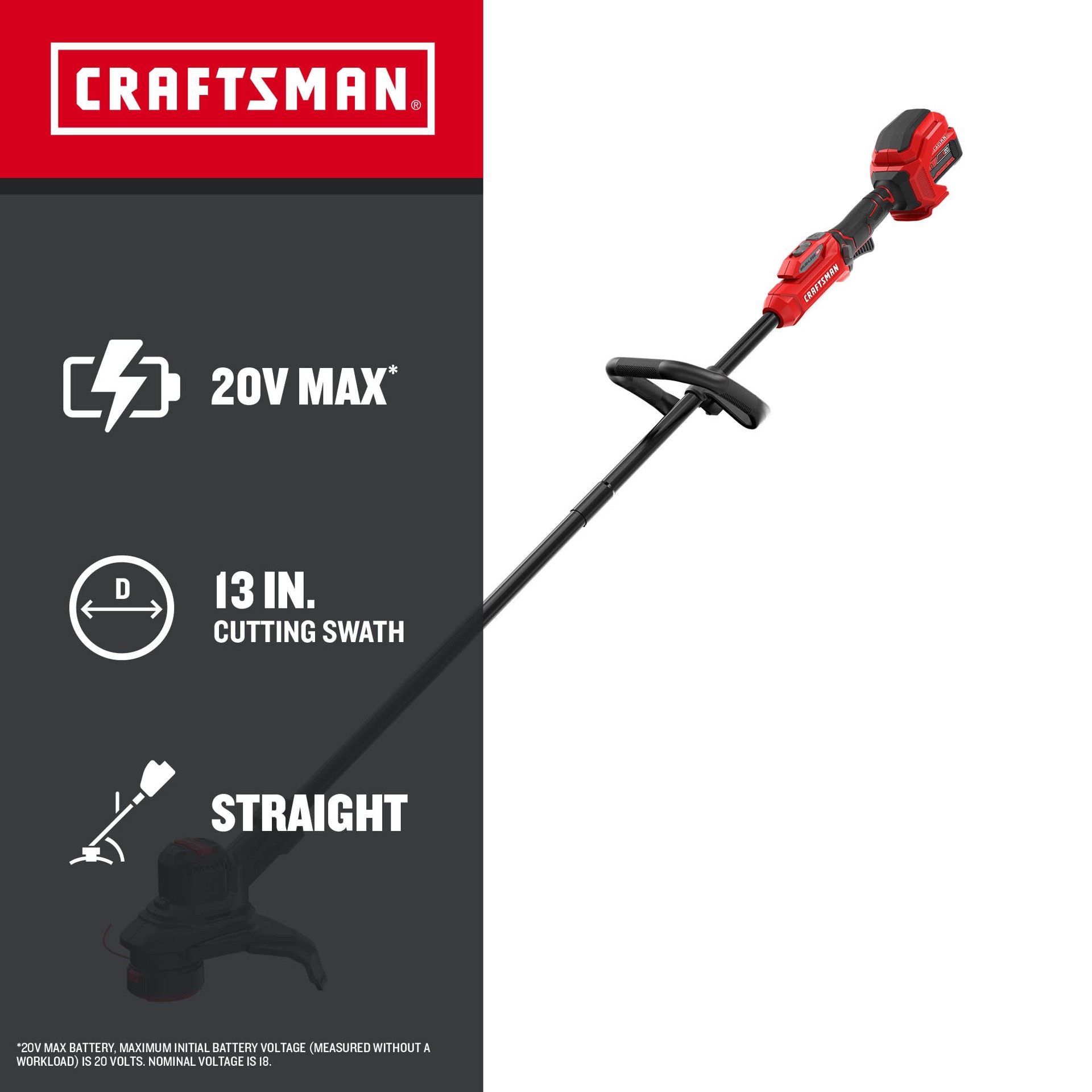 slide 2 of 6, CRAFTSMAN V20 Brushless RP 20-volt max 13-in Straight Shaft Battery String Trimmer 5 Ah (Battery Included) (Charger Included), 1 ct