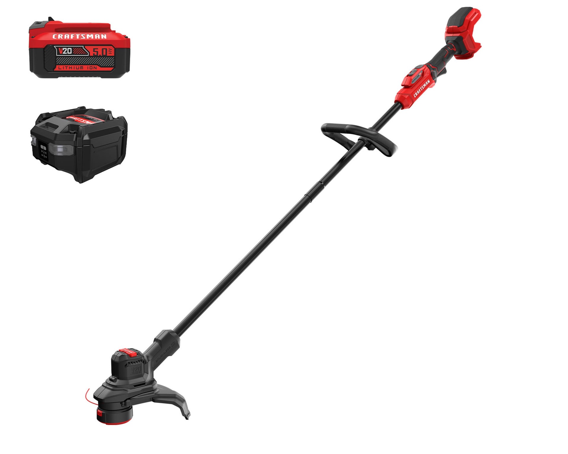 slide 1 of 6, CRAFTSMAN V20 Brushless RP 20-volt max 13-in Straight Shaft Battery String Trimmer 5 Ah (Battery Included) (Charger Included), 1 ct