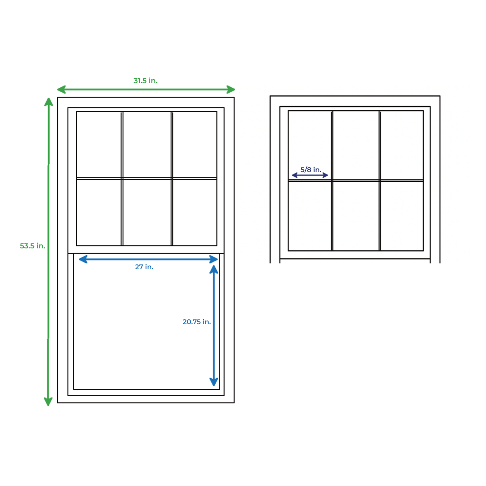 slide 5 of 6, RELIABILT 3201 Series 31-1/2-in x 53-1/2-in Black Exterior White Interior Vinyl New construction Double Hung Window Low-E argon Double Pane Glass with Grids (Half Screen Included), 1 ct