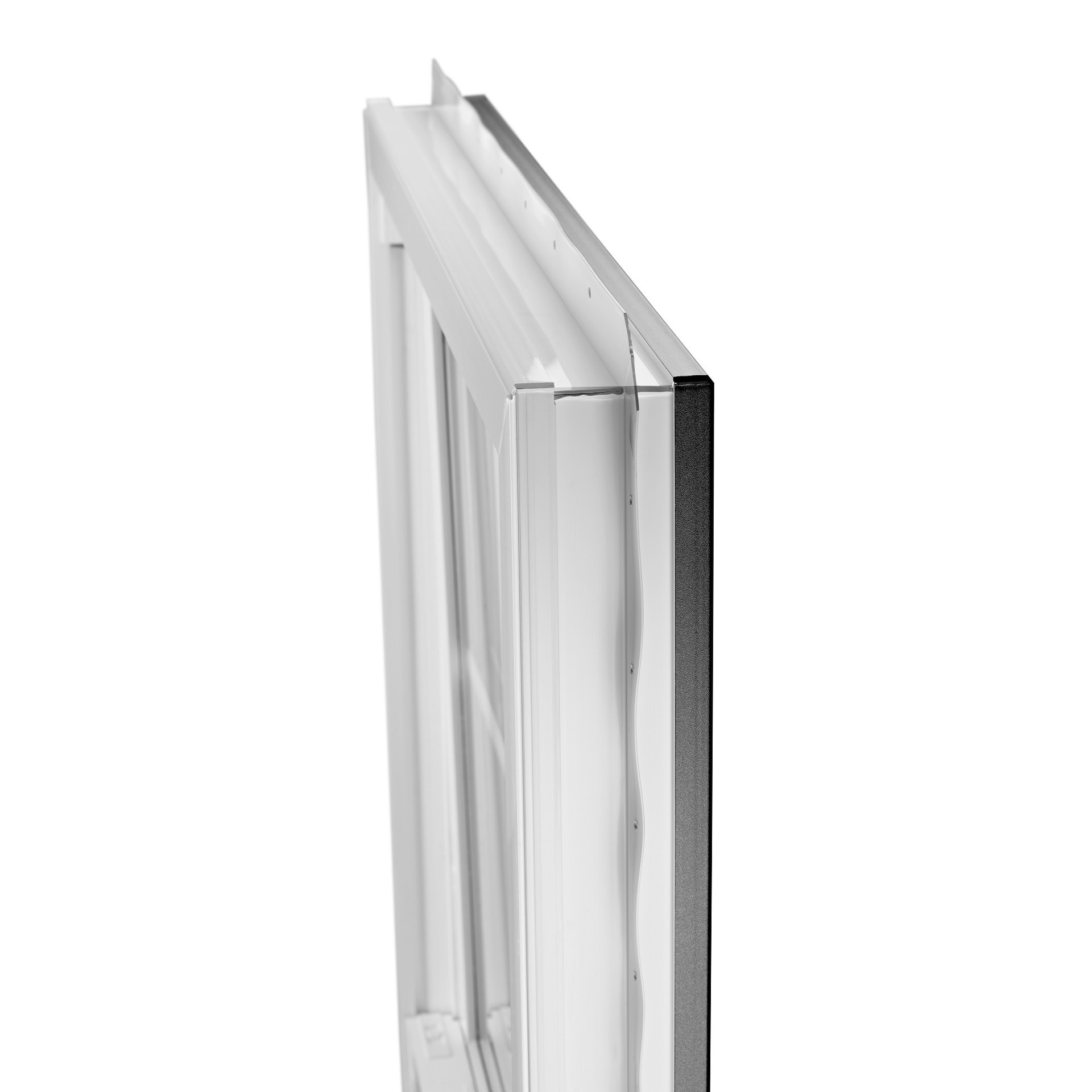 slide 3 of 6, RELIABILT 3201 Series 35-1/2-in x 59-1/2-in Black Exterior White Interior Vinyl New construction Double Hung Window Low-E argon Double Pane Glass with Grids (Half Screen Included), 1 ct