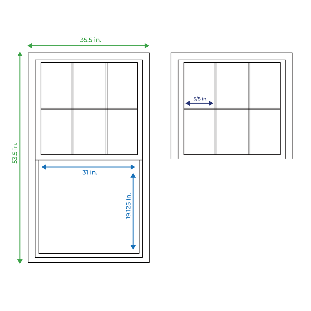 slide 6 of 6, RELIABILT 3201 Series 35-1/2-in x 53-1/2-in Black Exterior White Interior Vinyl New construction Double Hung Window Low-E argon Double Pane Glass with Grids (Half Screen Included), 1 ct