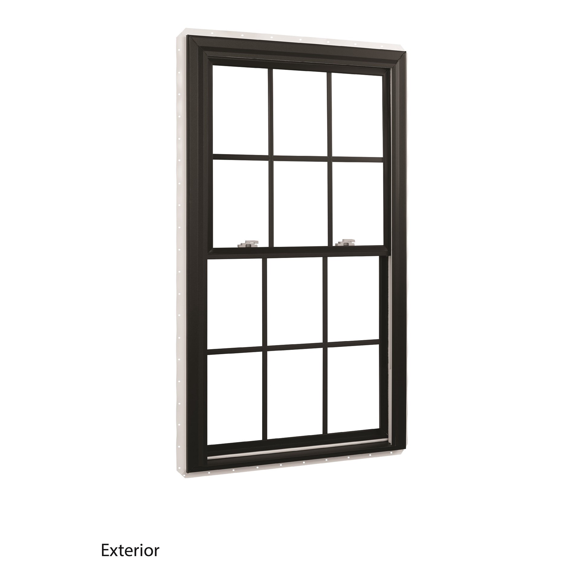 slide 1 of 6, RELIABILT 3201 Series 35-1/2-in x 45-1/2-in Black Exterior White Interior Vinyl New construction Double Hung Window Low-E argon Double Pane Glass with Grids (Half Screen Included), 1 ct