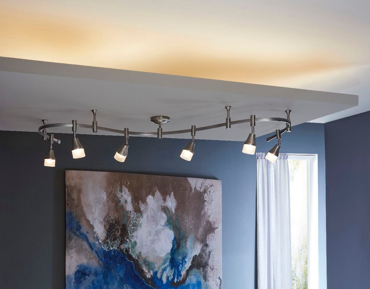 slide 3 of 6, allen + roth 99.6-in 6 -Light Brushed nickel dimmable Integrated Modern/contemporary Flexible Track Lighting Kit with Round Steel/brushed Pivoting Heads, 1 ct