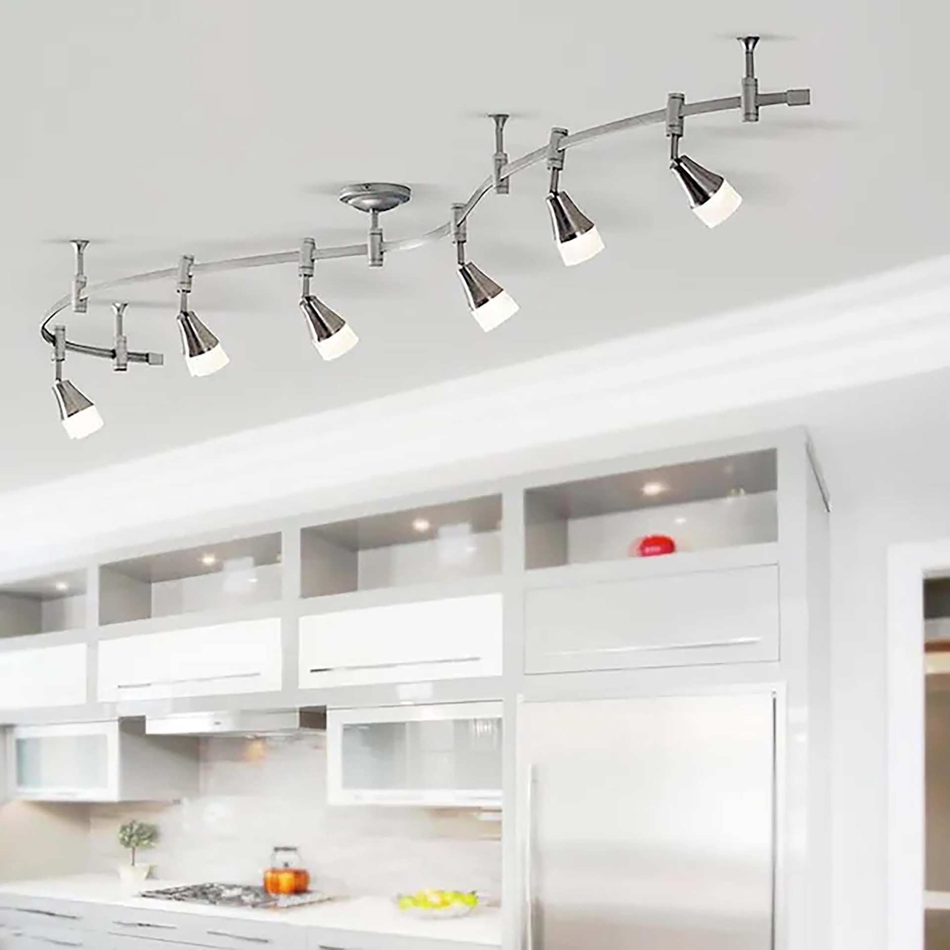 slide 5 of 6, allen + roth 99.6-in 6 -Light Brushed nickel dimmable Integrated Modern/contemporary Flexible Track Lighting Kit with Round Steel/brushed Pivoting Heads, 1 ct