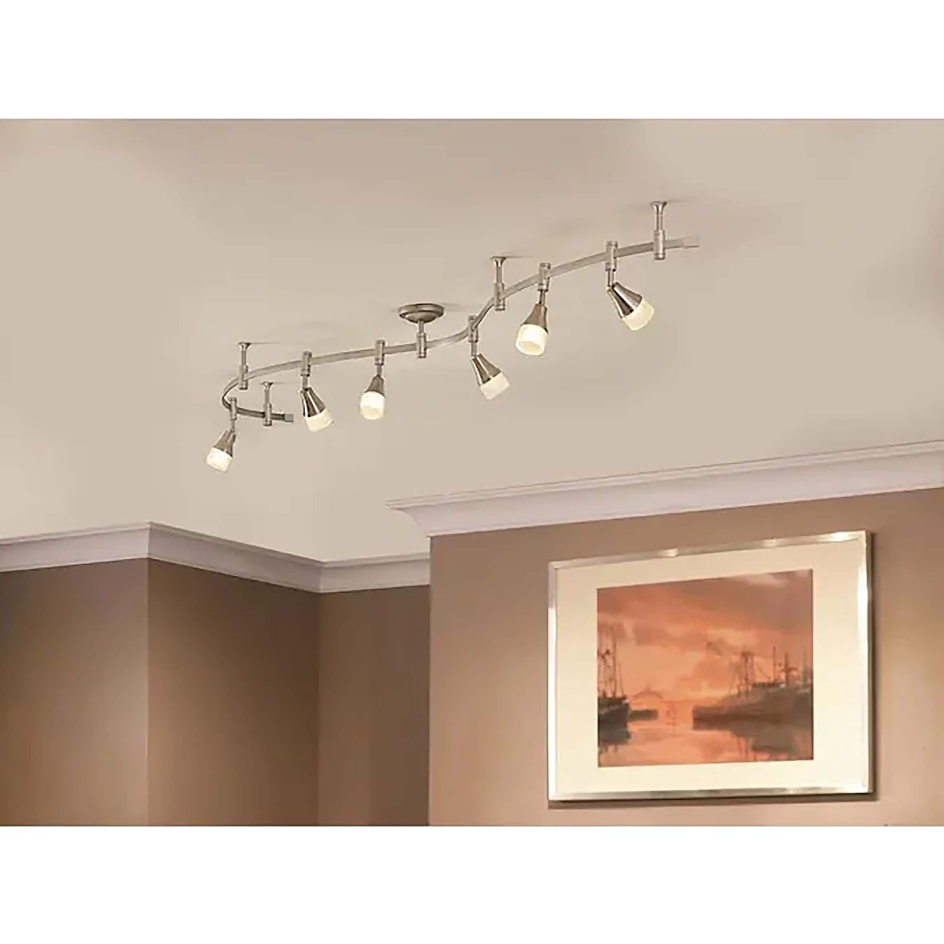 slide 6 of 6, allen + roth 99.6-in 6 -Light Brushed nickel dimmable Integrated Modern/contemporary Flexible Track Lighting Kit with Round Steel/brushed Pivoting Heads, 1 ct