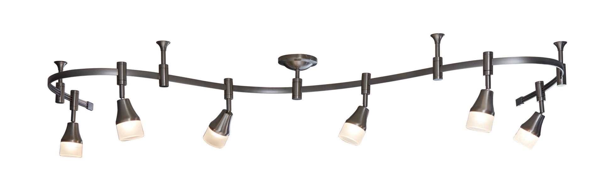 slide 1 of 6, allen + roth 99.6-in 6 -Light Brushed nickel dimmable Integrated Modern/contemporary Flexible Track Lighting Kit with Round Steel/brushed Pivoting Heads, 1 ct