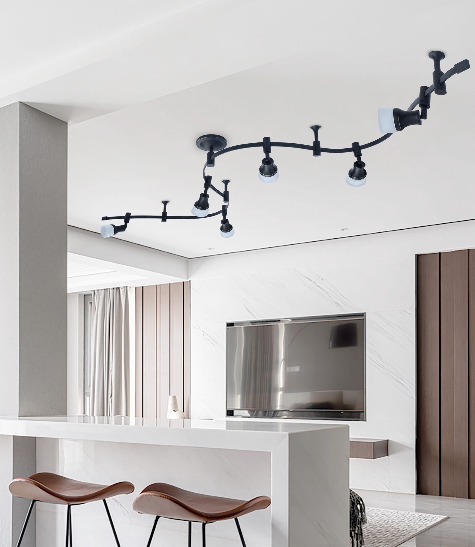 slide 3 of 4, allen + roth 99.6-in 6 -Light Black dimmable Integrated Modern/contemporary Flexible Track Lighting Kit with Round Steel/black Pivoting Heads, 1 ct