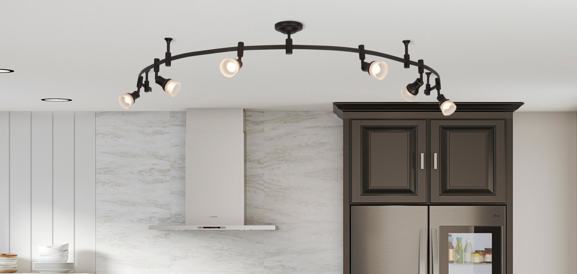 slide 4 of 6, allen + roth 99.6-in 6 -Light Bronze dimmable Integrated Modern/contemporary Flexible Track Lighting Kit with Round Steel/bronze Pivoting Heads, 1 ct