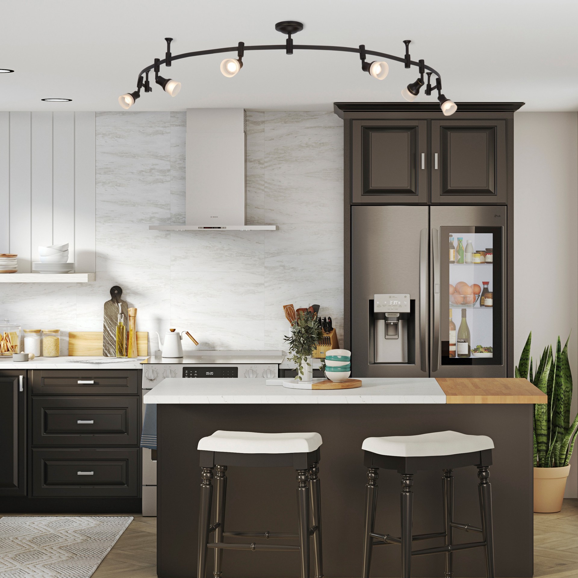 slide 5 of 6, allen + roth 99.6-in 6 -Light Bronze dimmable Integrated Modern/contemporary Flexible Track Lighting Kit with Round Steel/bronze Pivoting Heads, 1 ct