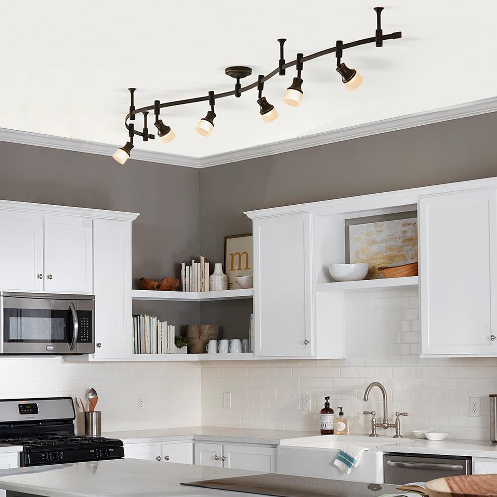 slide 6 of 6, allen + roth 99.6-in 6 -Light Bronze dimmable Integrated Modern/contemporary Flexible Track Lighting Kit with Round Steel/bronze Pivoting Heads, 1 ct