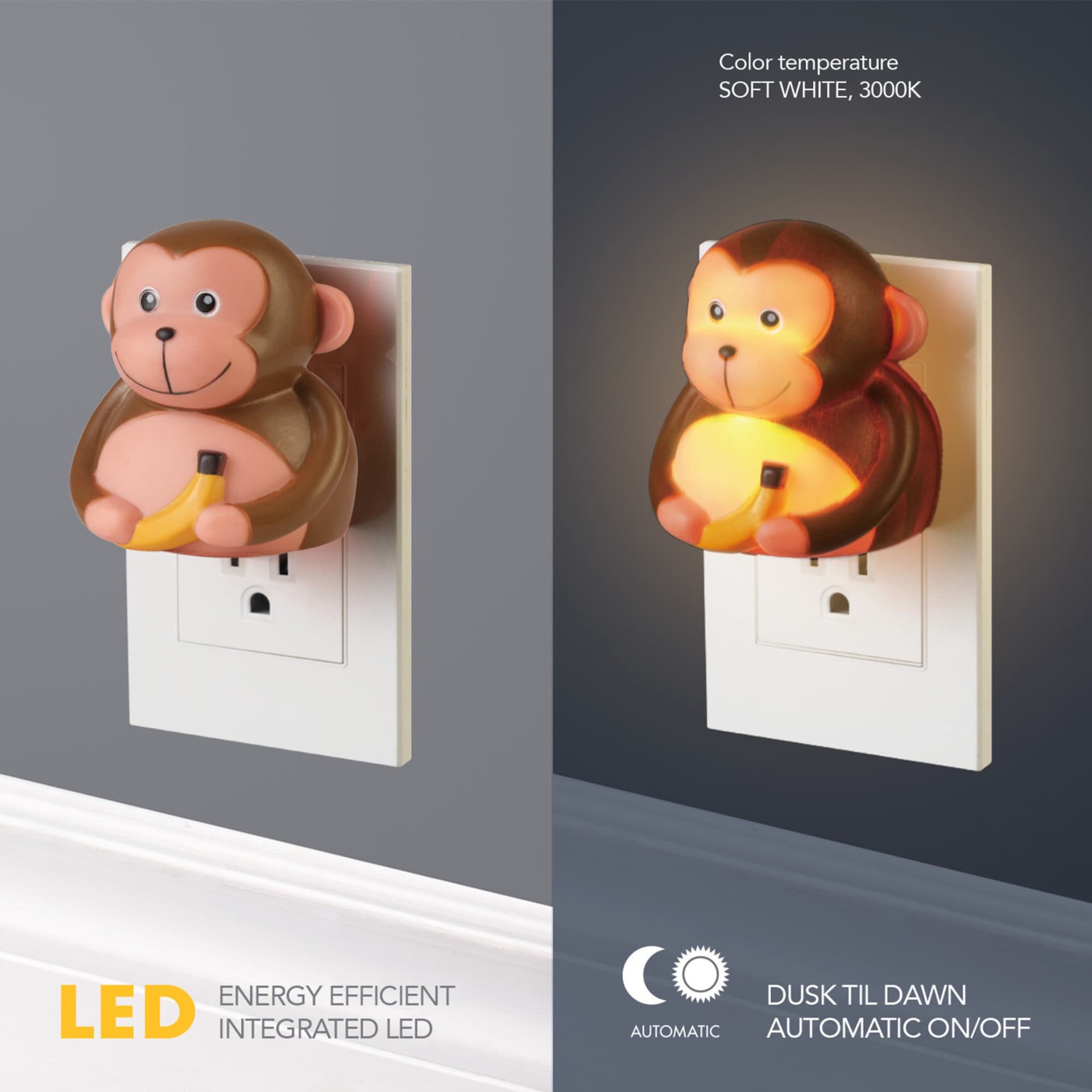 slide 3 of 6, Globe Electric Brown LED Auto On/Off Night Light, 1 ct