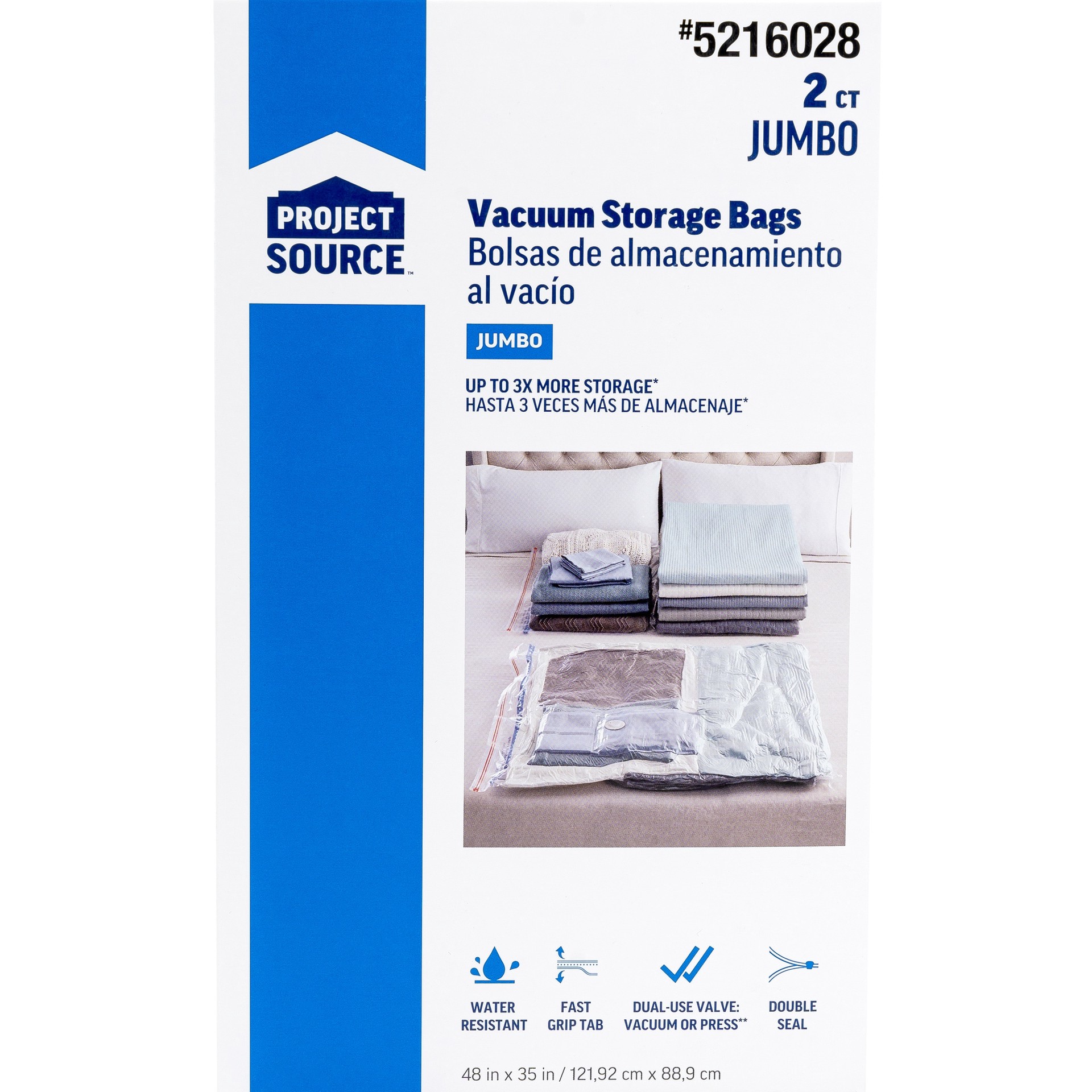 slide 2 of 6, Project Source Jumbo Shrink-Pak 2 -Count X-large Heavy Duty Clear Vacuum Seal Storage Bags ( 48-in H x 35-in W ), 1 ct