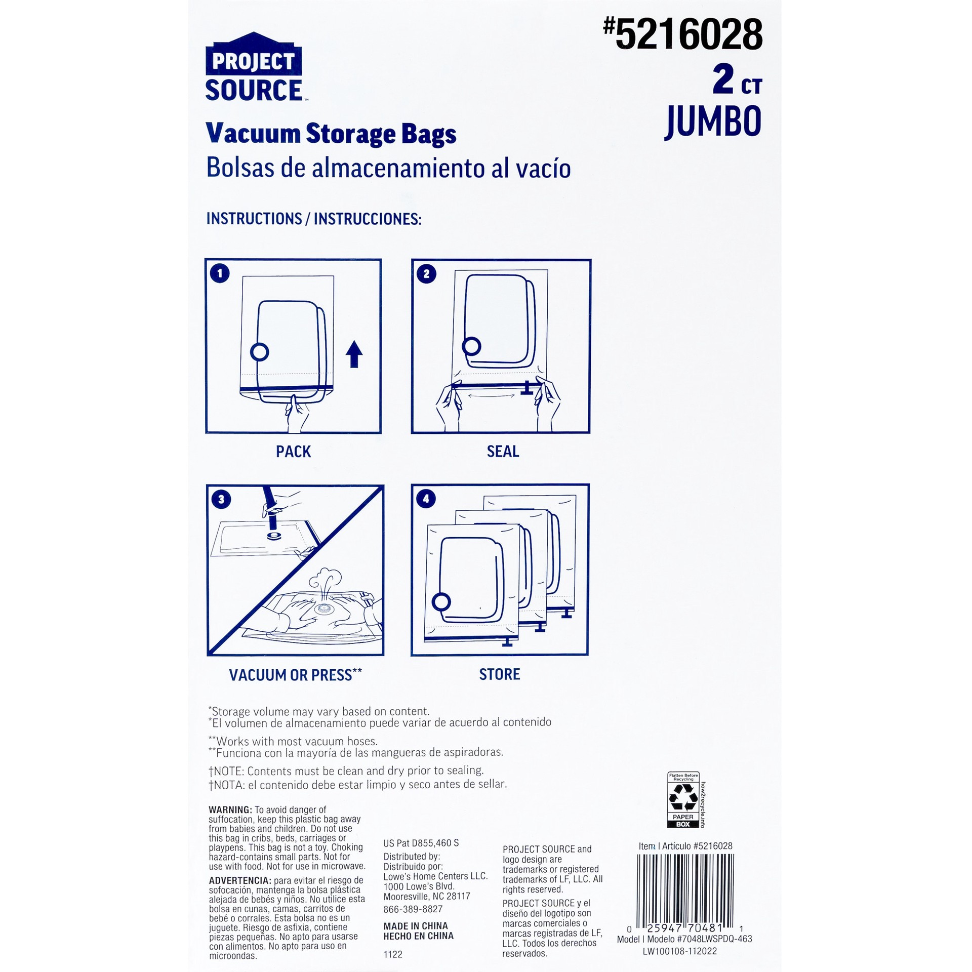 slide 4 of 6, Project Source Jumbo Shrink-Pak 2 -Count X-large Heavy Duty Clear Vacuum Seal Storage Bags ( 48-in H x 35-in W ), 1 ct