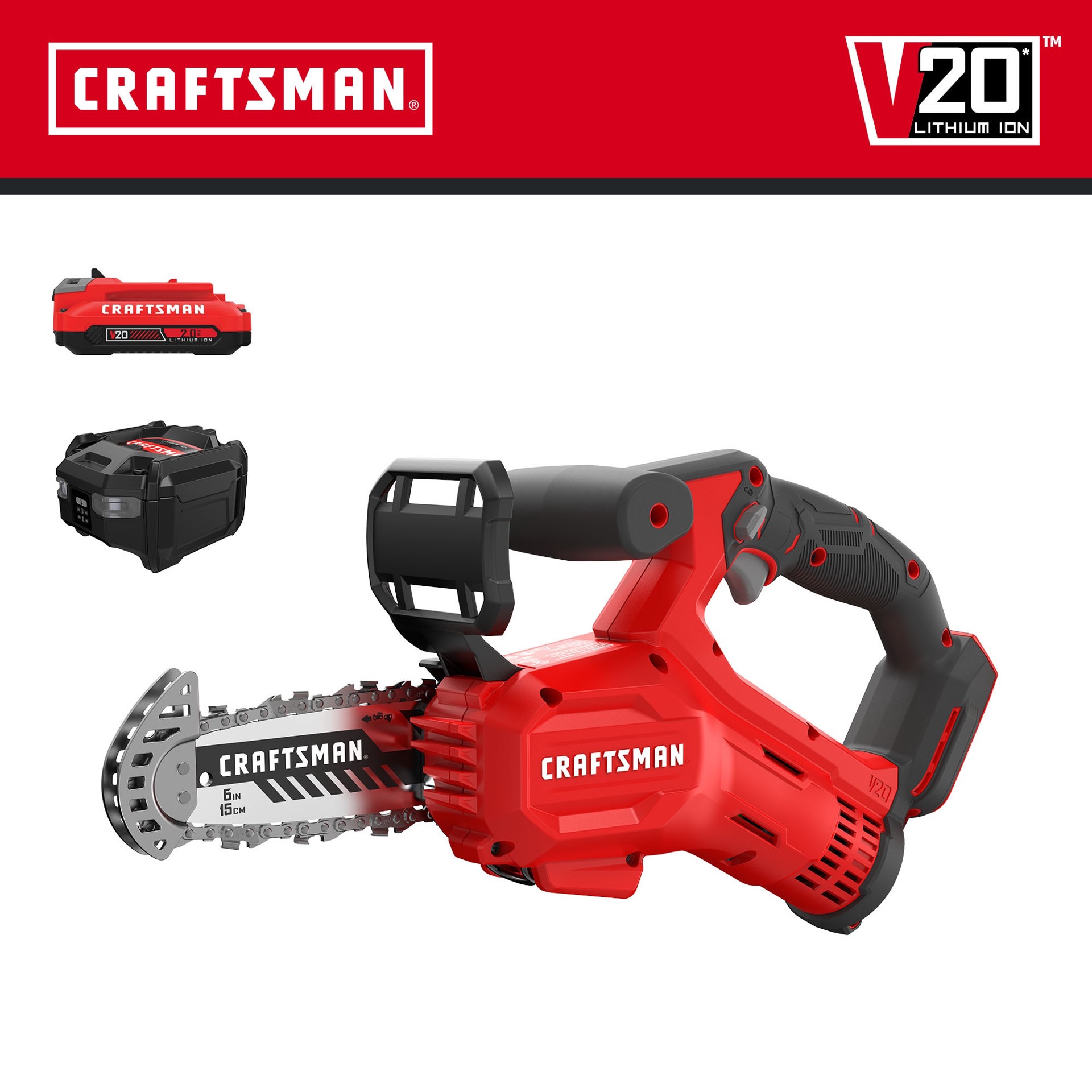 slide 3 of 6, CRAFTSMAN V20 20-volt max 6-in Battery 2 Ah Chainsaw Battery Included Charger Included, 1 ct