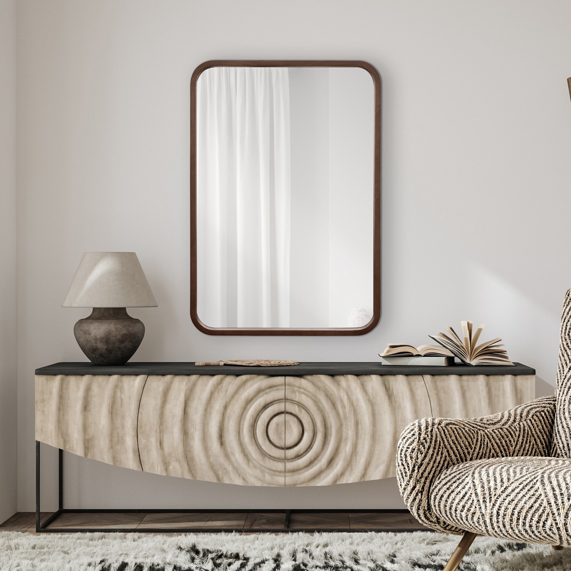 slide 1 of 5, allen + roth 24-in W x 35.0-in H Rectangle Light Brown Polished Wall Mirror, 1 ct