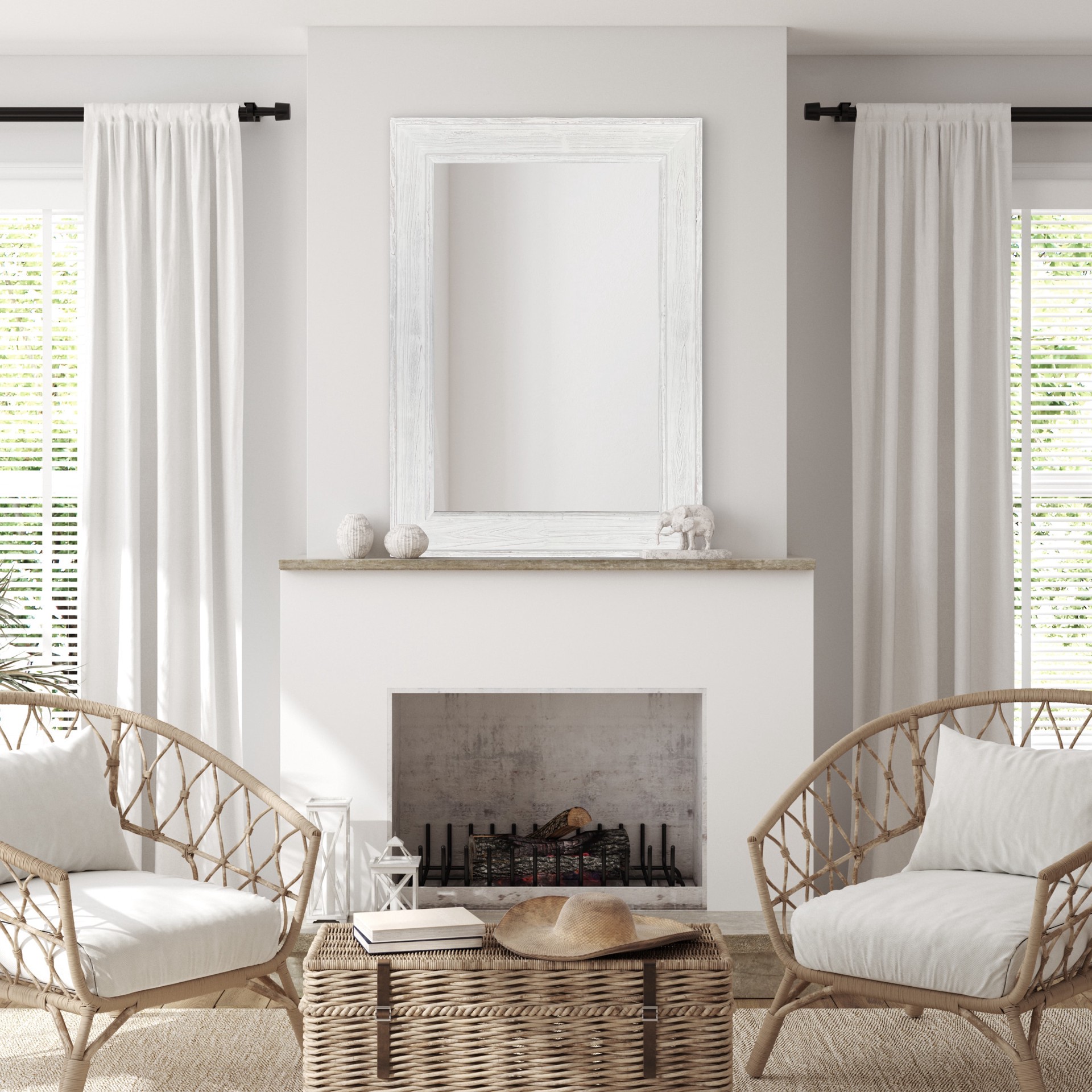 slide 1 of 5, allen + roth 30-in W x 42.0-in H Rectangle White Wash Wood Polished Wall Mirror, 1 ct