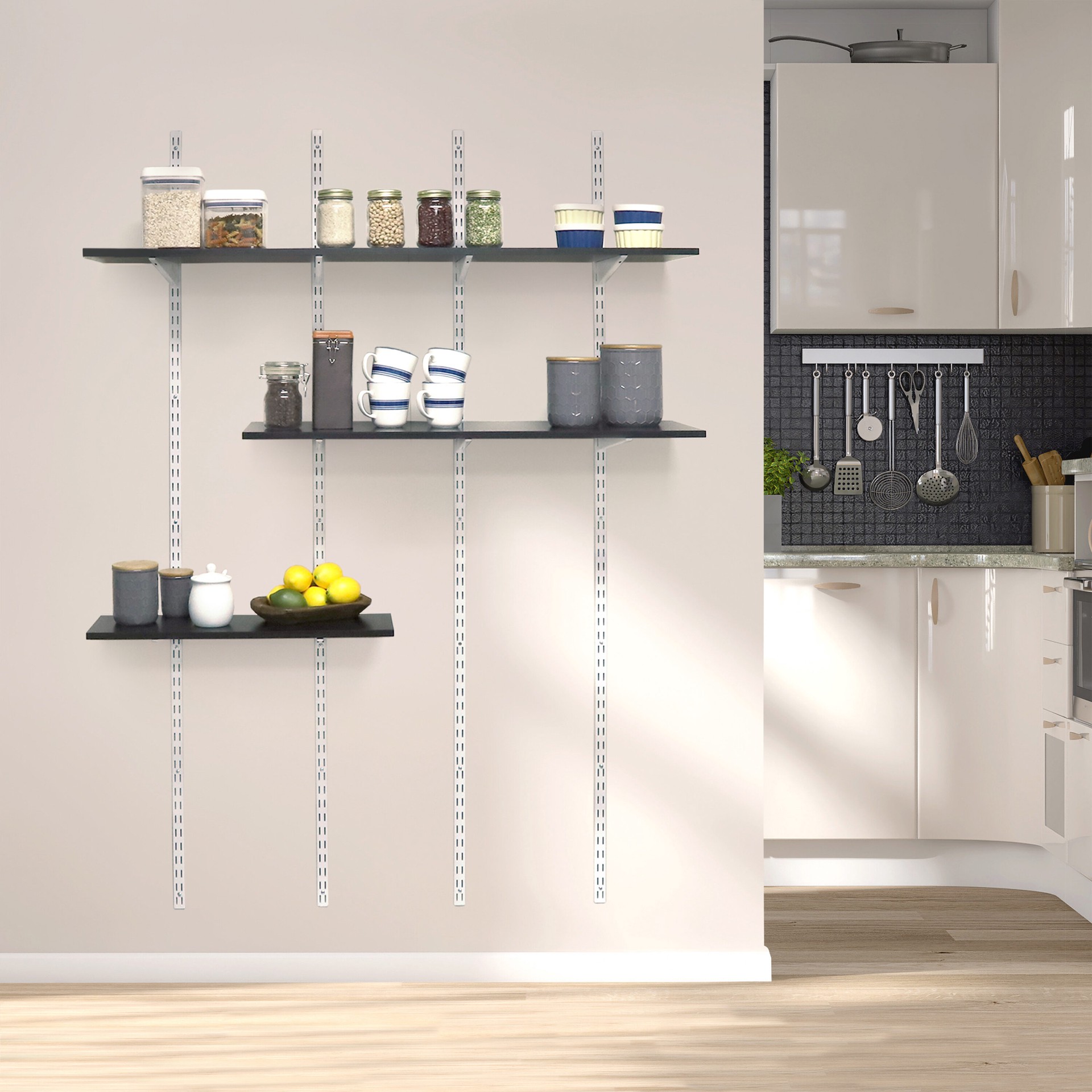 slide 6 of 6, Style Selections 47.6-in L x 11.7-in D x 0.6-in H Black Rectangular Shelf Board, 1 ct