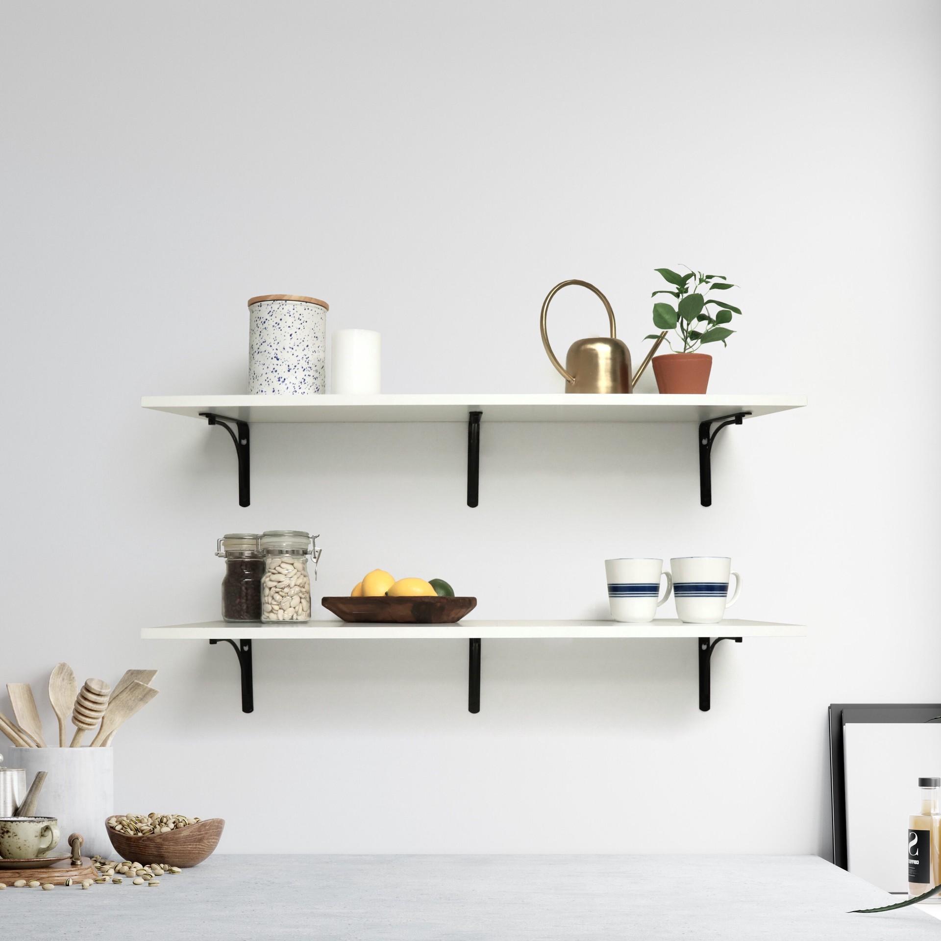 slide 4 of 6, Style Selections 35.8-in L x 9.8-in D x 0.6-in H White Rectangular Shelf Board, 1 ct