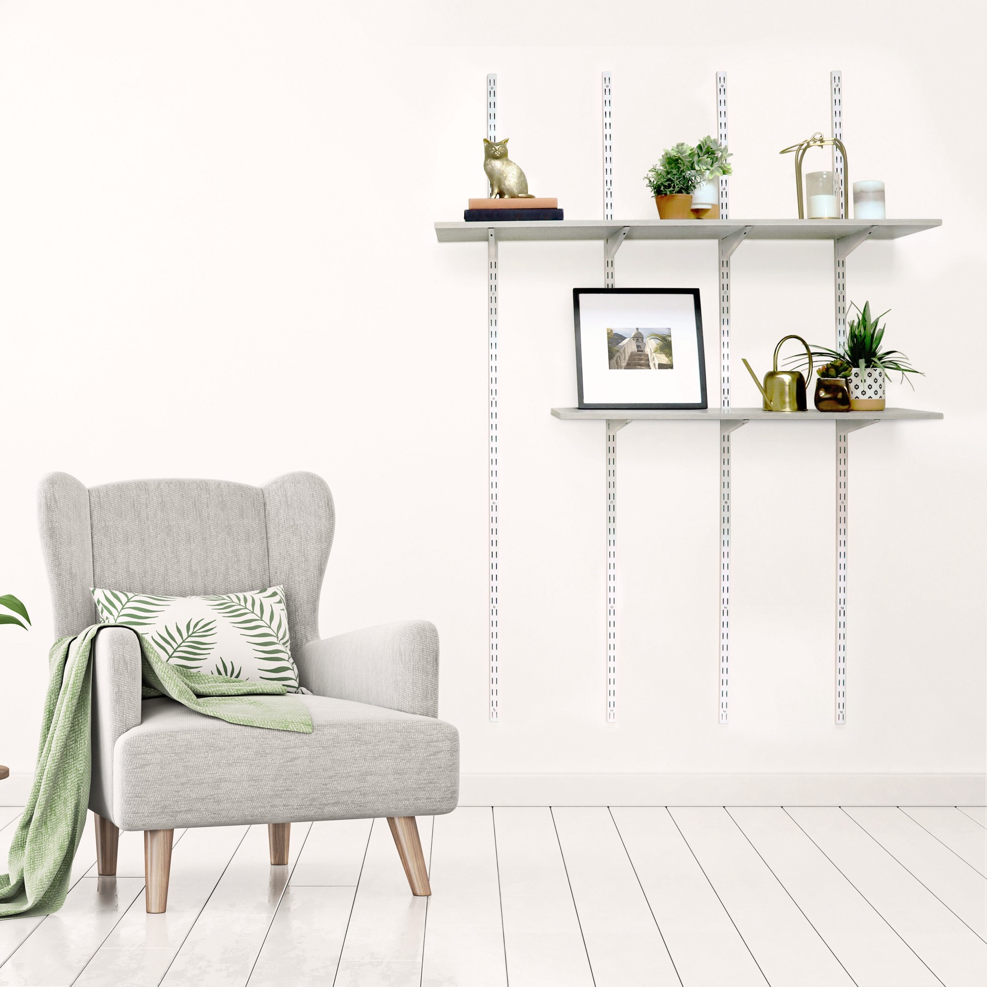 slide 5 of 6, Style Selections 47.6-in L x 11.7-in D x 0.6-in H Grey Wood Rectangular Shelf Board, 1 ct