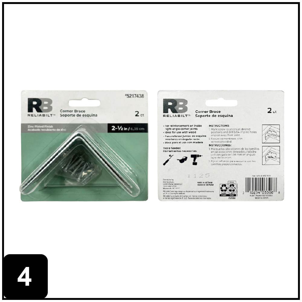 slide 4 of 6, RELIABILT 2.5-in x 1.5-in x 2.5-in 1.8 -Gauge Zinc Steel Corner brace 2 -Pack, 1 ct