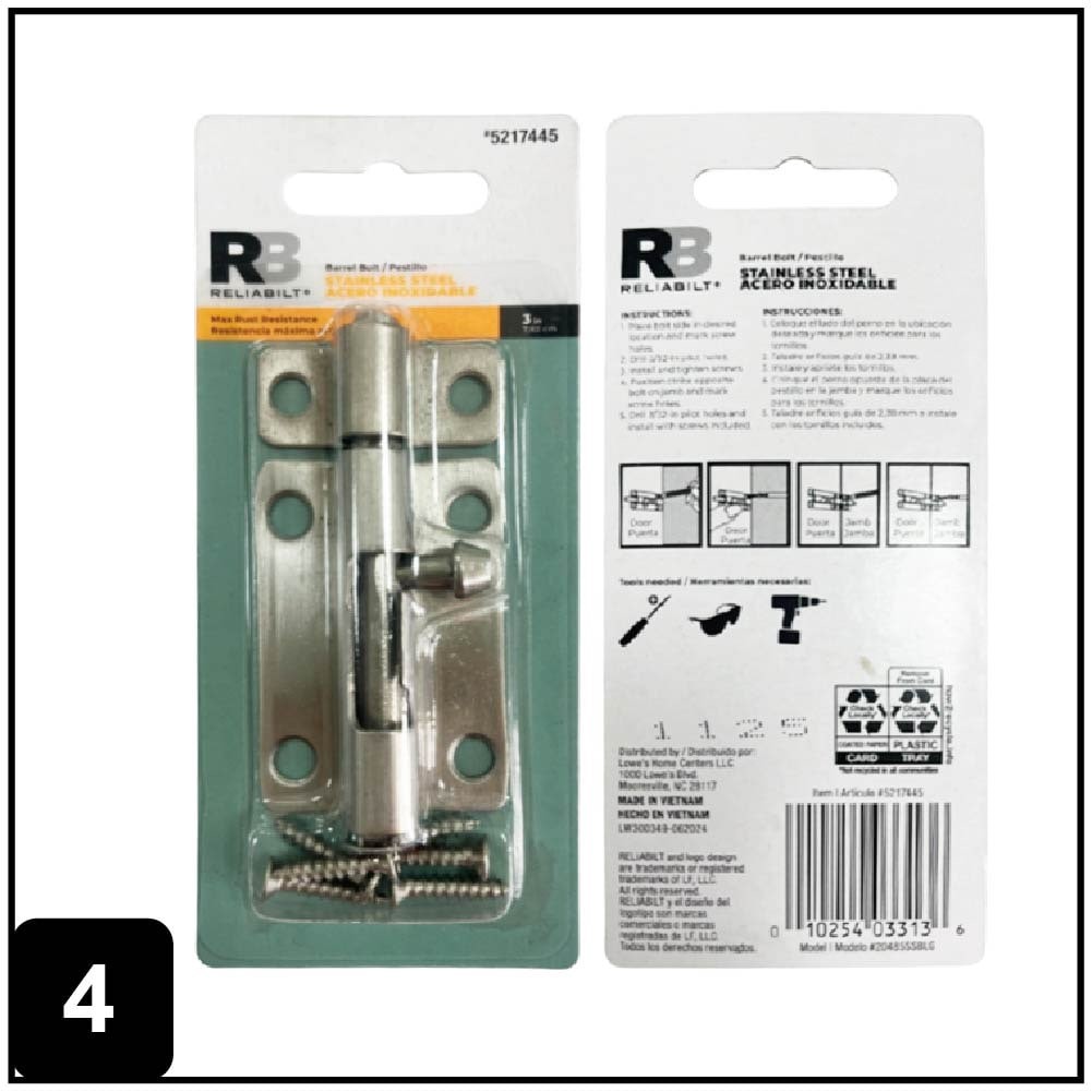 slide 4 of 6, RELIABILT 3-in Stainless steel Stainless steel Barrel Bolt, 1 ct