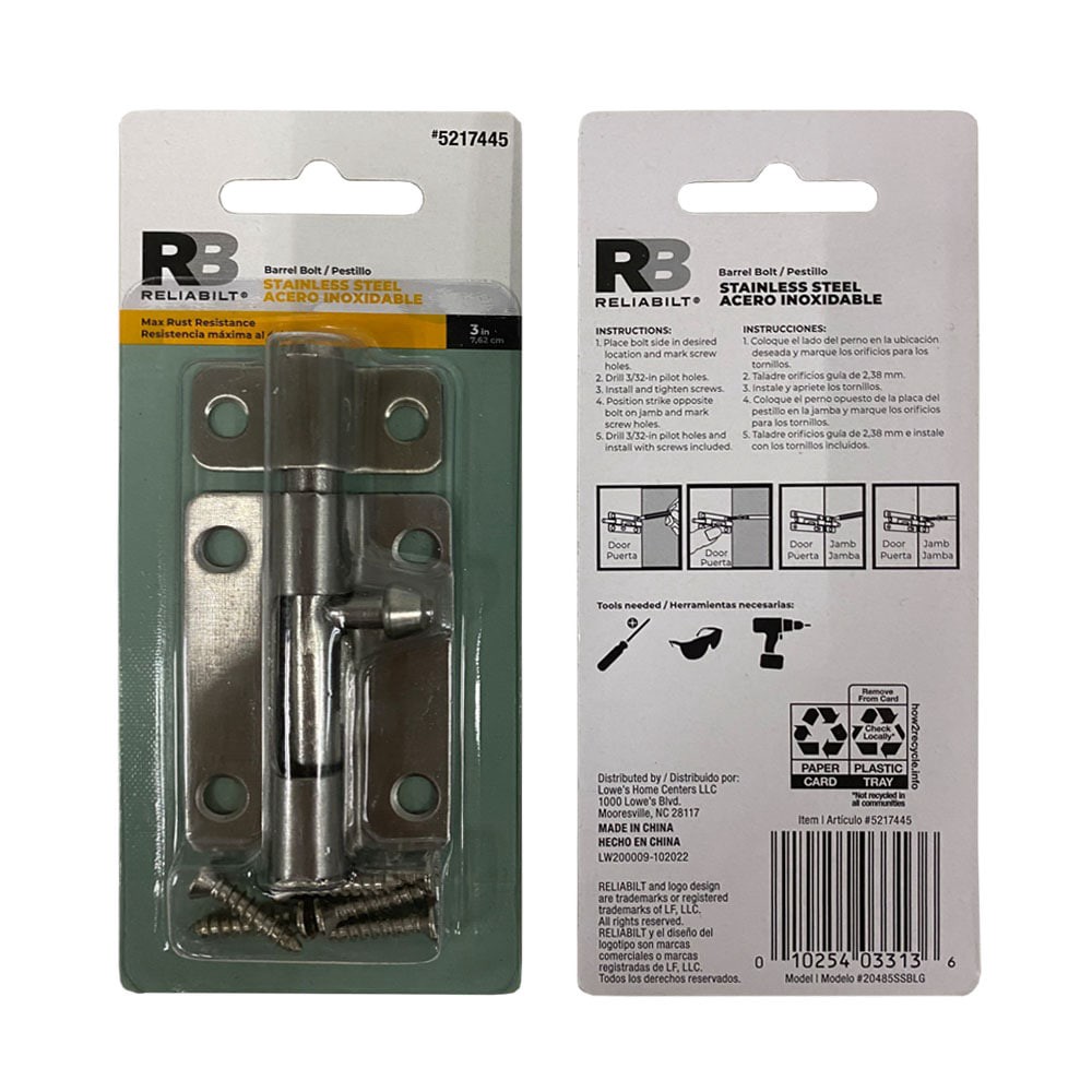 slide 6 of 6, RELIABILT 3-in Stainless steel Stainless steel Barrel Bolt, 1 ct