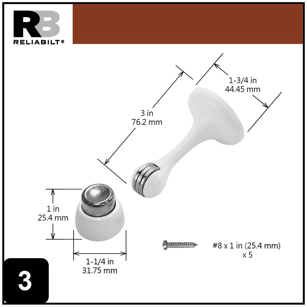 slide 6 of 6, RELIABILT 3-in White Wall protector Door Stop, 1 ct