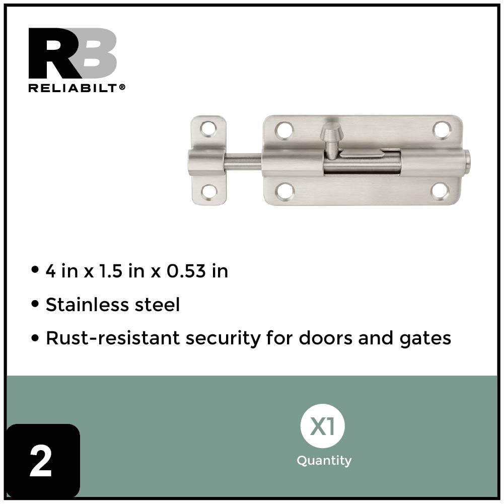 slide 2 of 6, RELIABILT 4-in Stainless steel Stainless steel Barrel Bolt, 1 ct