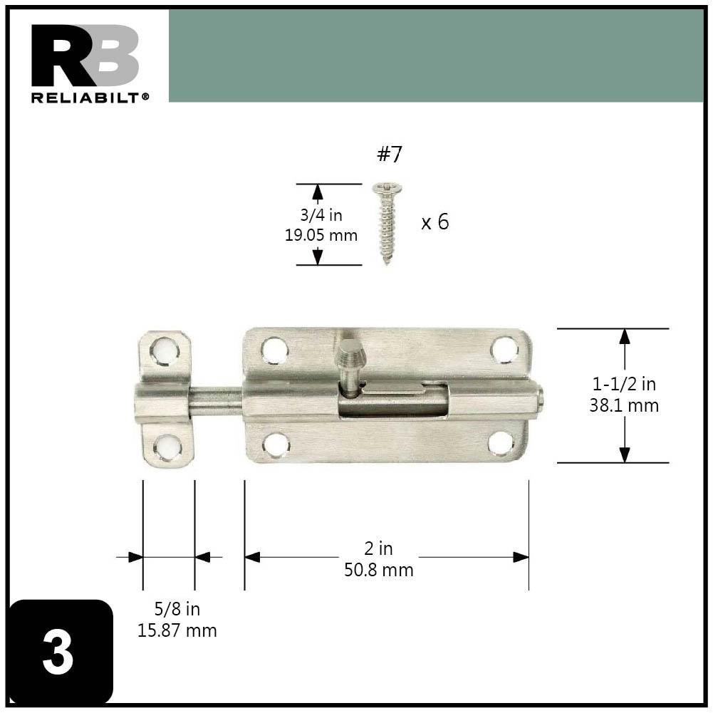 slide 3 of 6, RELIABILT 4-in Stainless steel Stainless steel Barrel Bolt, 1 ct
