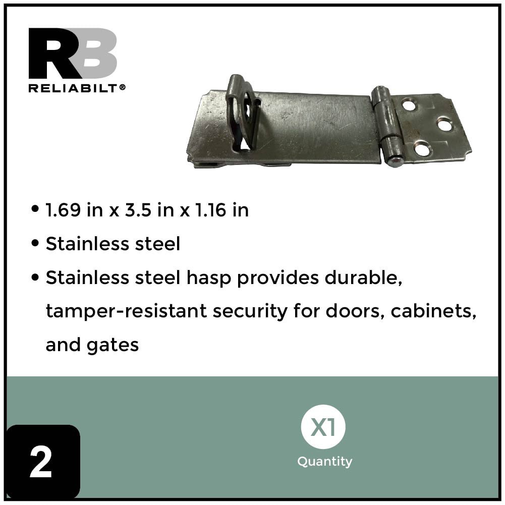 slide 2 of 6, RELIABILT 3-1/2-in Stainless steel Fixed staple hasps, 1 ct