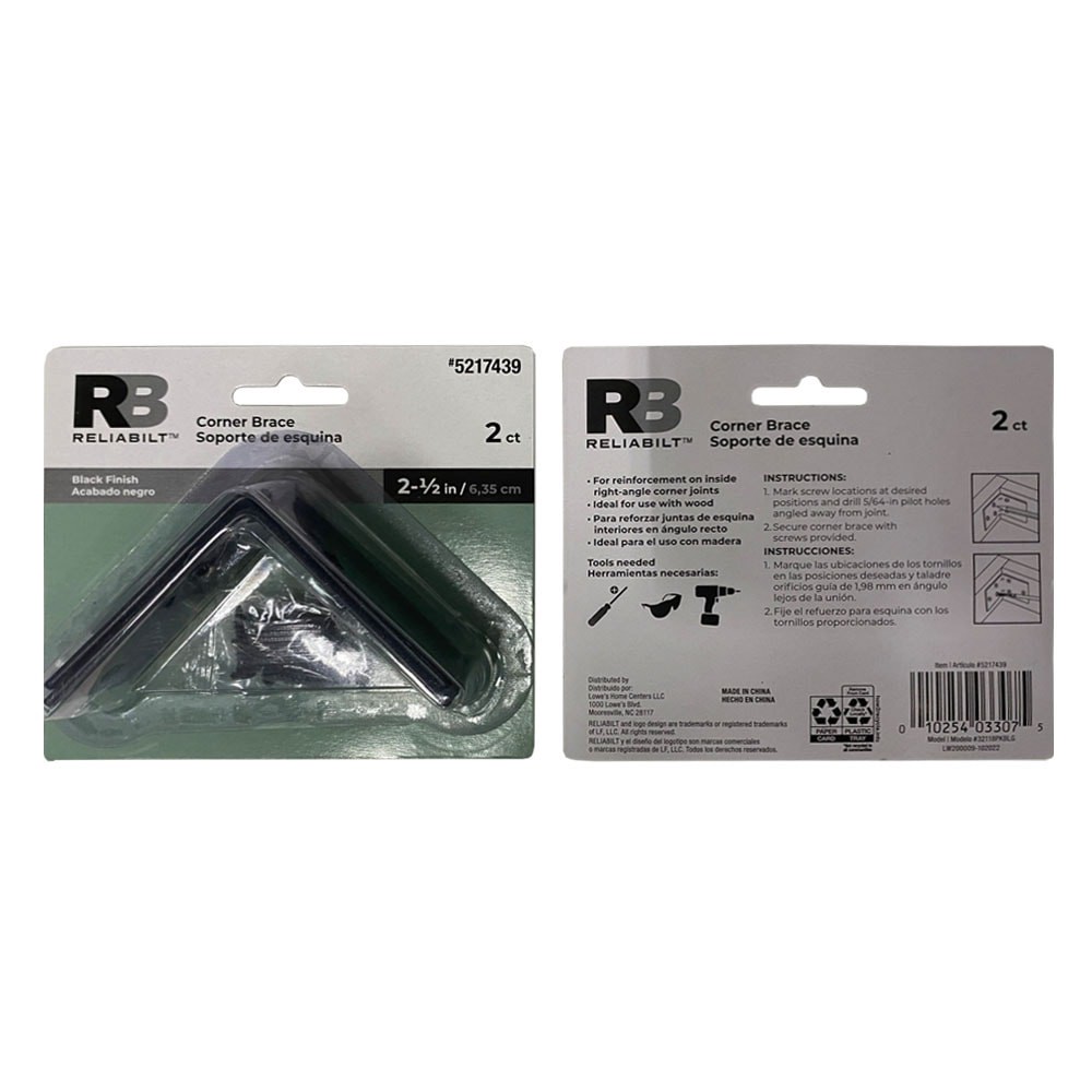 slide 6 of 6, RELIABILT 2.5-in x 1.5-in x 2.5-in 1.8 -Gauge Black Steel Corner brace 2 -Pack, 1 ct