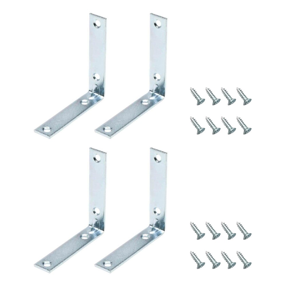 slide 1 of 6, RELIABILT 4-in x 0.875-in x 4-in 3 -Gauge Zinc Steel Corner brace 4 -Pack, 1 ct