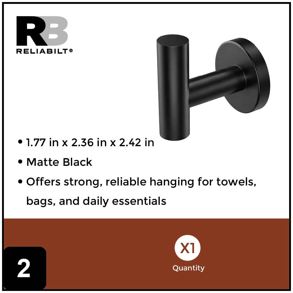 slide 2 of 6, RELIABILT 2.25-in Matte Black Stainless steel Universal hook, 1 ct