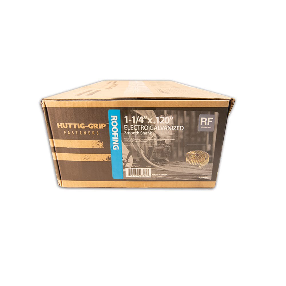 slide 1 of 3, Huttig-Grip 1-1/4-in 15 -Degree Smooth Shank Electro-galvanized Collated Coil Roofing Nails 7200 -Per Box, 1 ct
