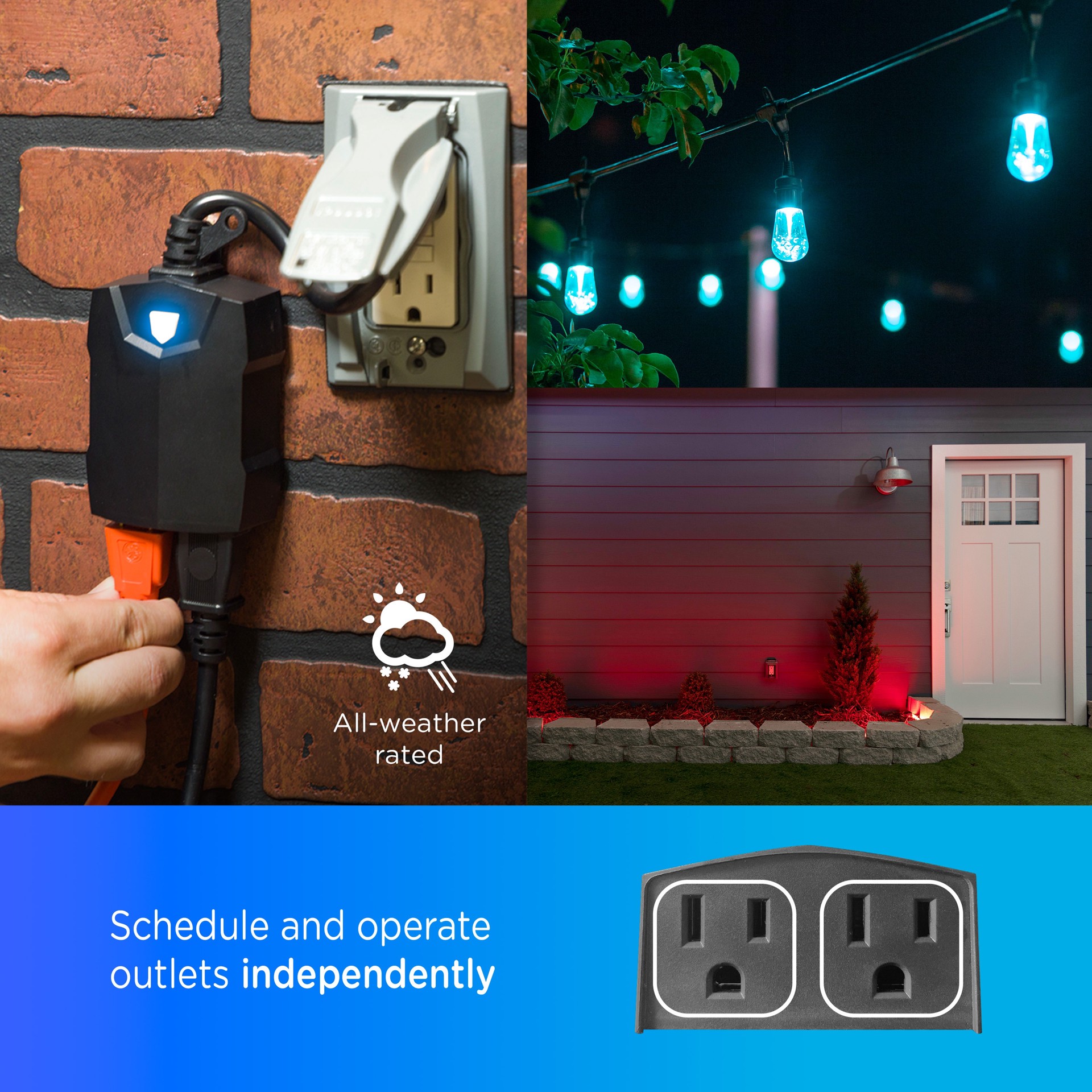 slide 3 of 6, Enbrighten Wi-Fi 125-Volt 2 -Outlet Outdoor Smart Plug, 1 ct